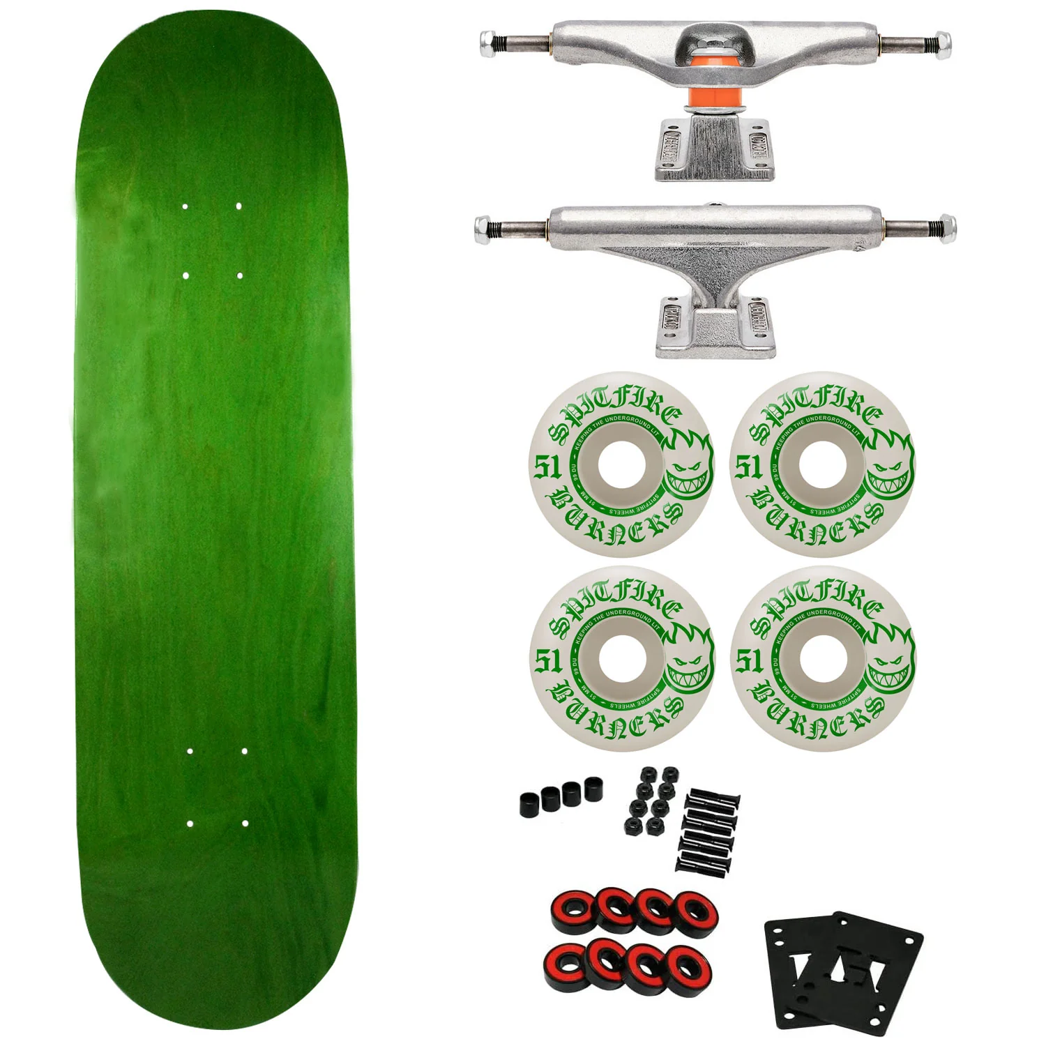 Moose Canadian Maple Skateboard Green 8.5" with Independent Trucks, Spitfire Wheels