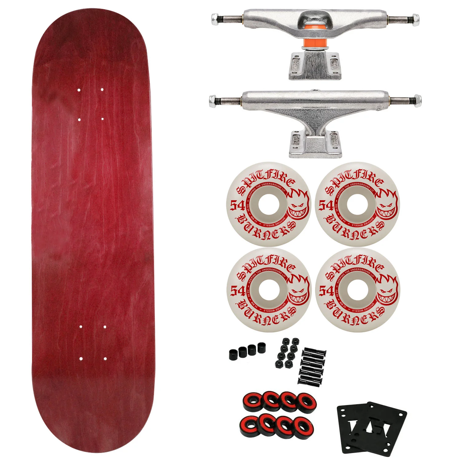 Moose Canadian Maple Skateboard Red 8.25" with Independent Trucks, Spitfire Wheels