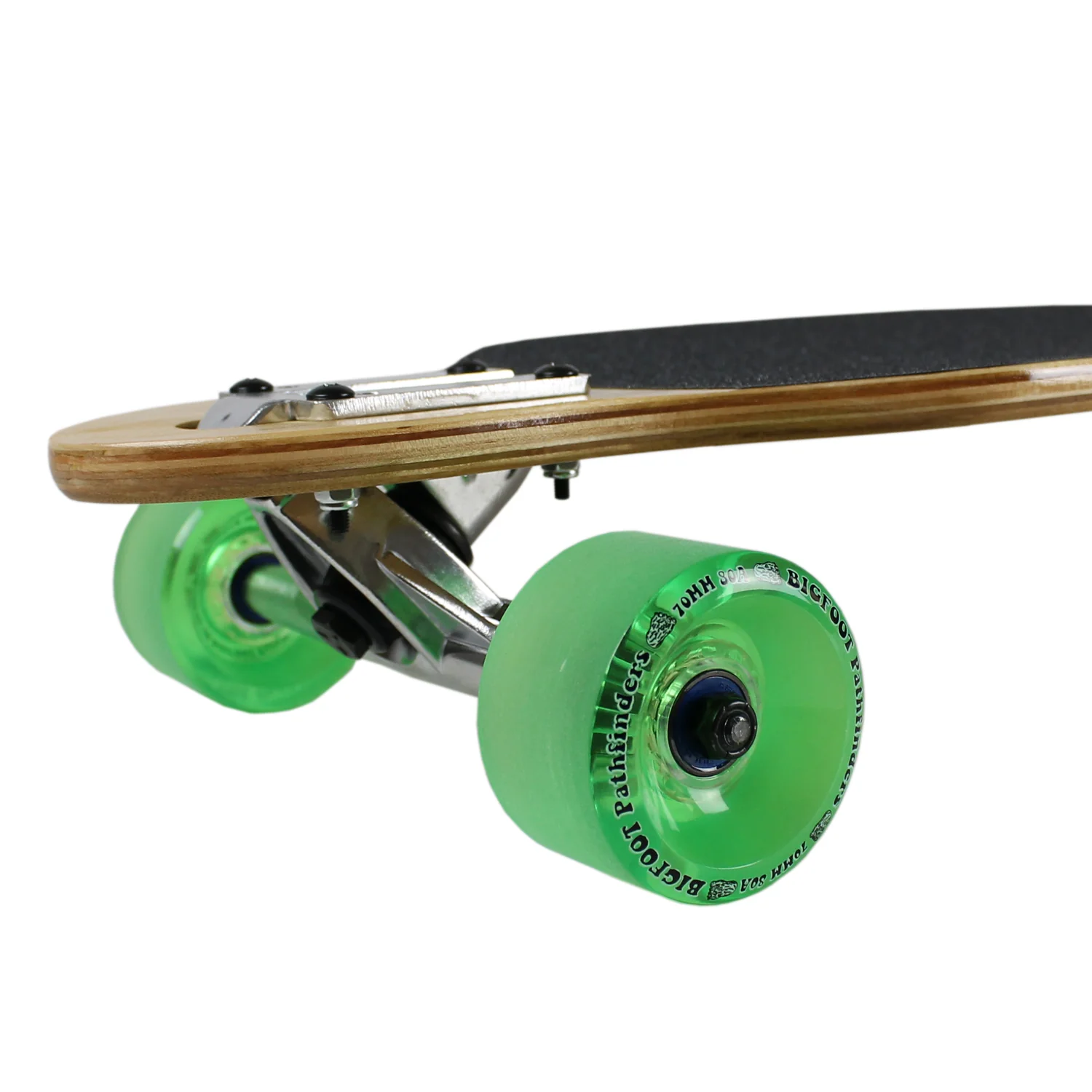 Moose Longboard Bamboo Bottom Drop Through with Green Bigfoot Wheels - Image 4