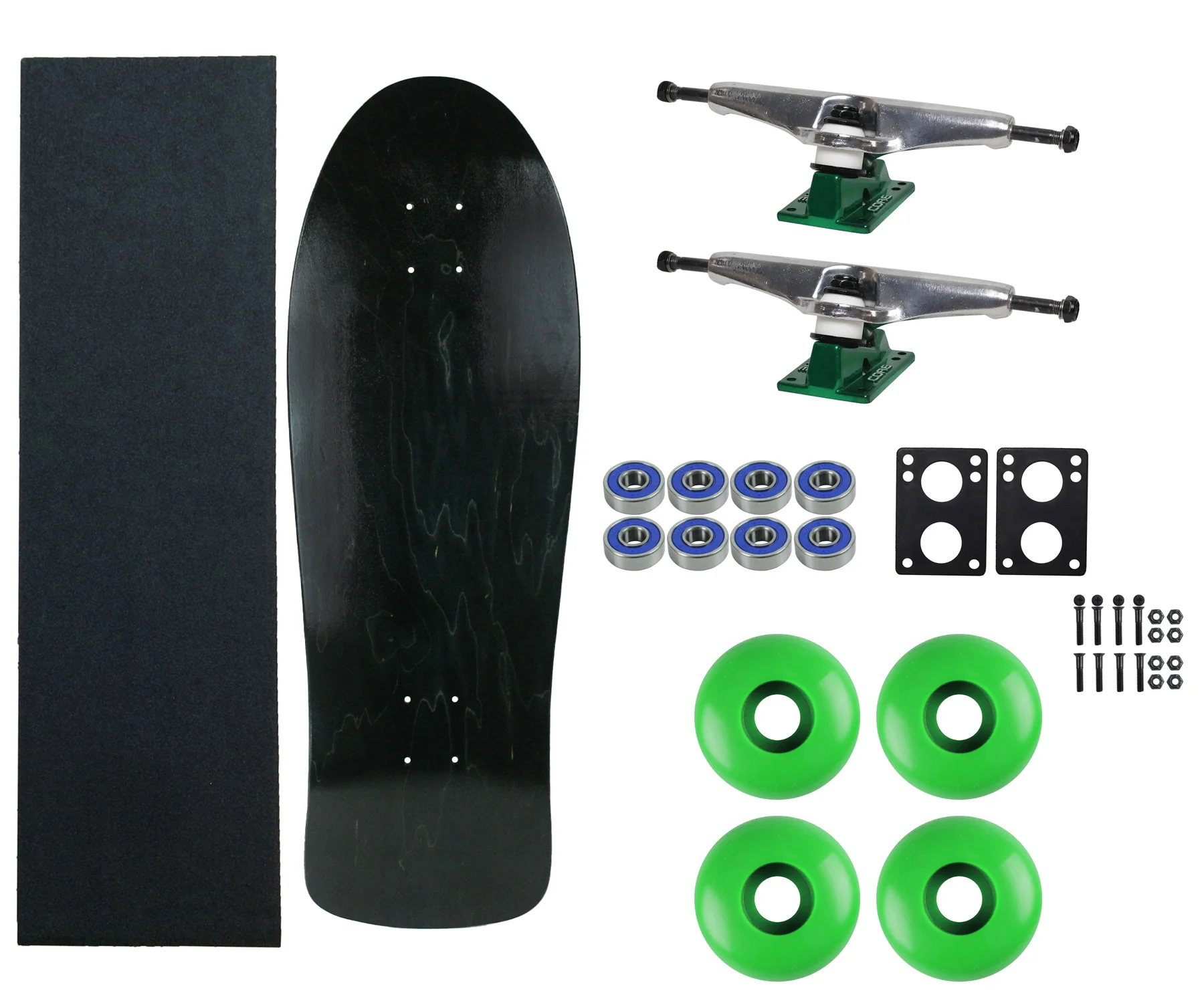 Moose Old School 30" Stained Black, Hollow Silver/Green Trucks, 58mm Green Wheels