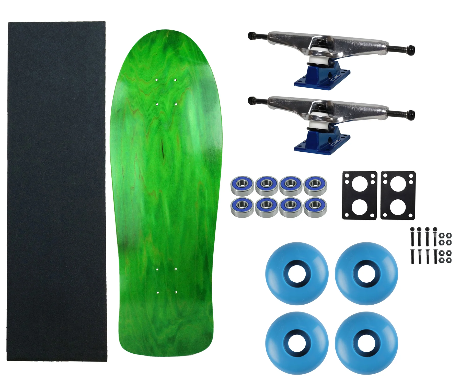 Moose Old School 30" Stained Green, Hollow Silver/Blue Trucks, 58mm Blue Wheels