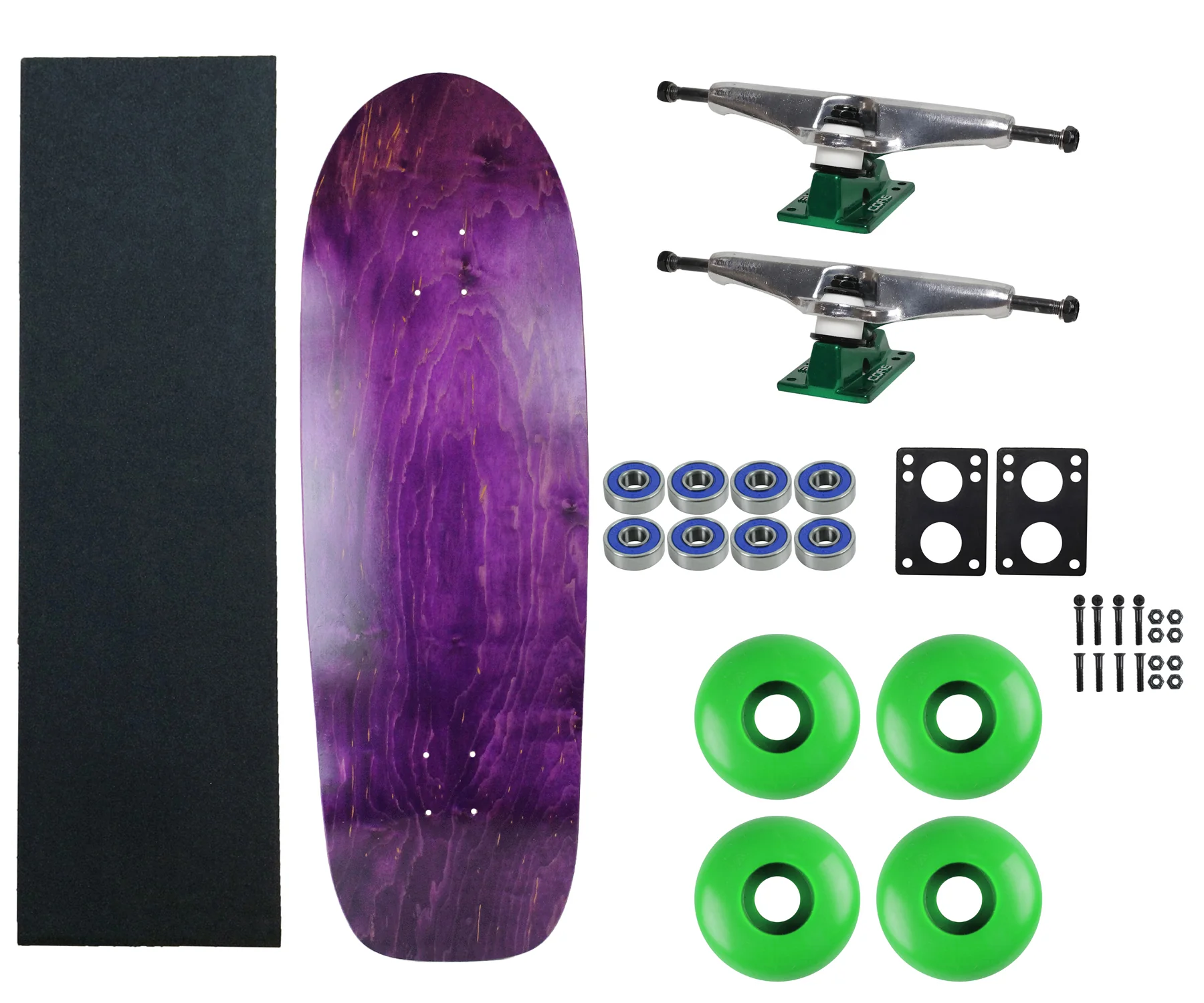 Moose Old School 33" Stained Purple, Hollow Silver/Green Trucks, 58mm Green Wheels