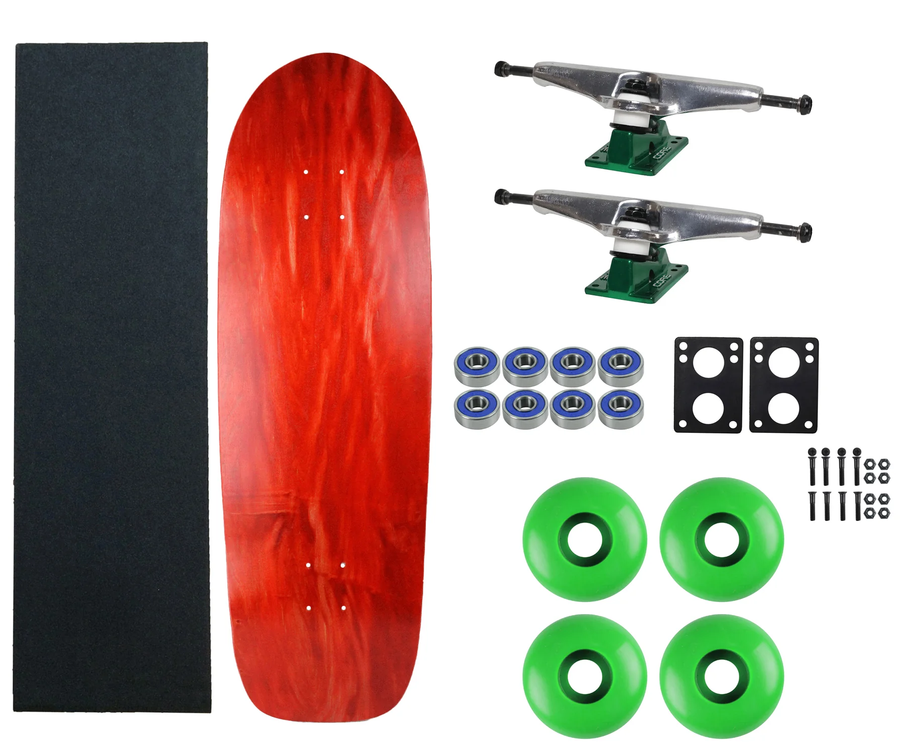 Moose Old School 33" Stained Red, Hollow Silver/Green Trucks, 58mm Green Wheels