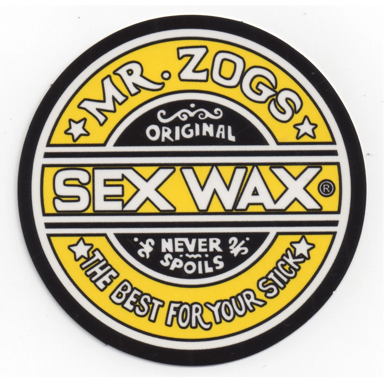 Mr. Zoggs SEX WAX STICKER 3" CIRCULAR YELLOW