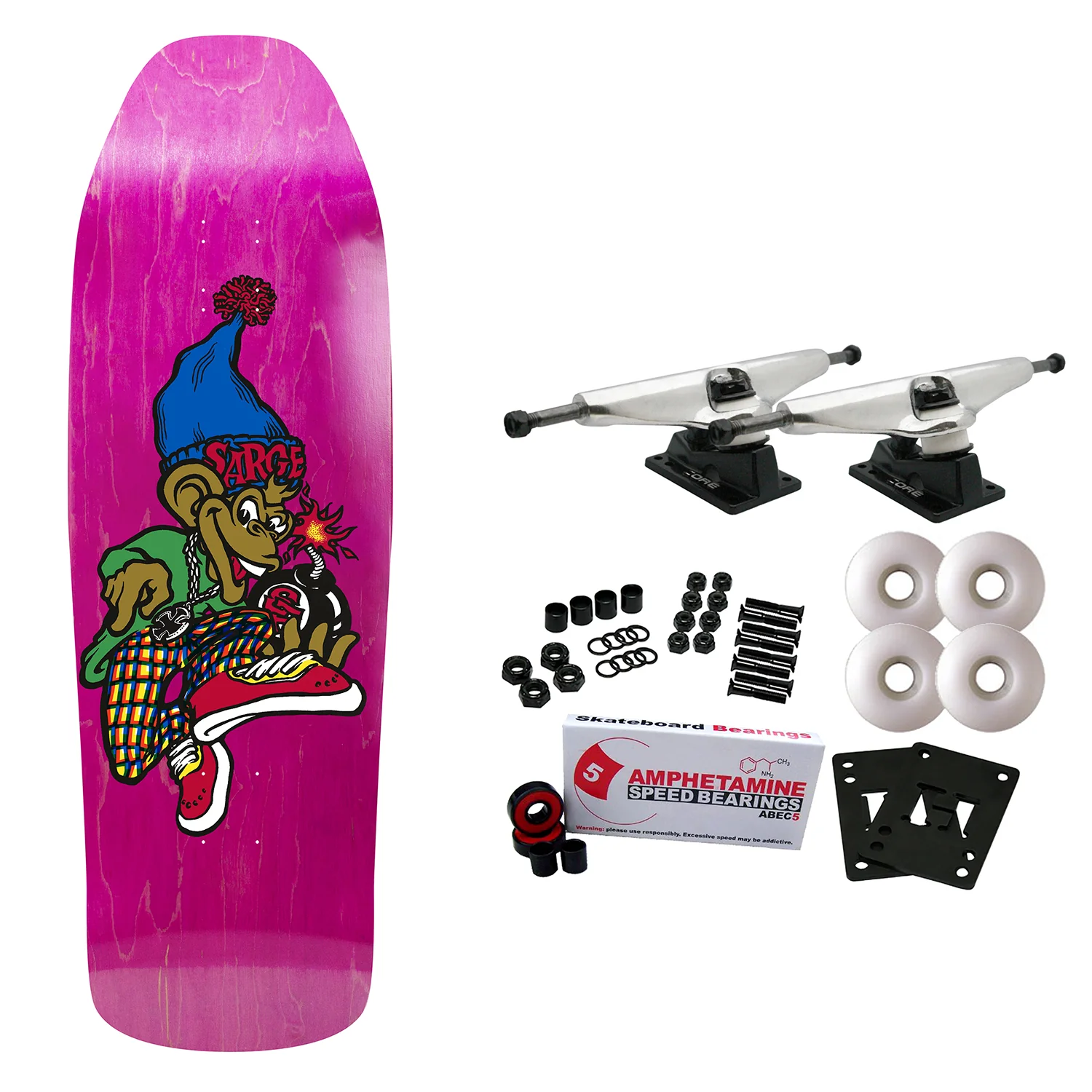 New Deal Skateboard Complete Danny Sargent Monkey Bomb Pink 9.62" x 31"