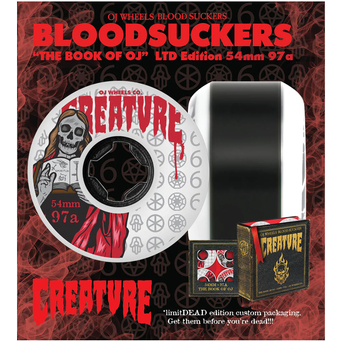 OJ Skateboard Wheels 54mm The Book Of OJ Bloodsuckers 97A Creature White - Image 6