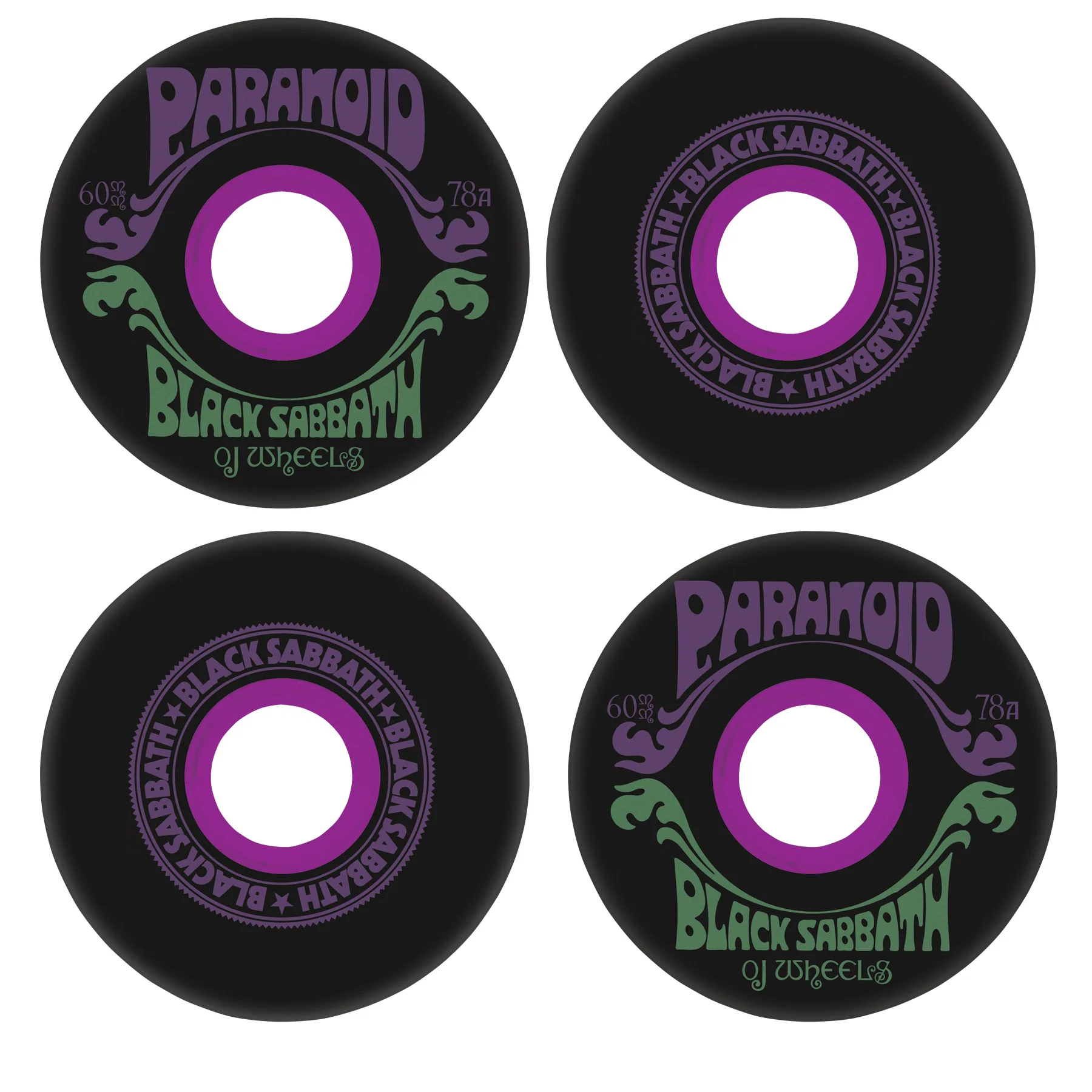 OJ Skateboard Wheels 60mm Black Sabbath Paranoid Super Juice 78A Black