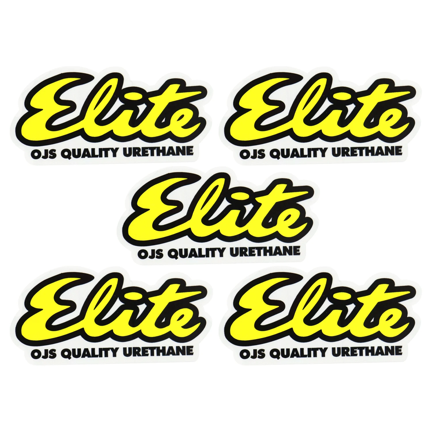 OJ Skateboard Wheels Elite Clear Mylar Sticker 4" x 2" Yellow 5-Pack