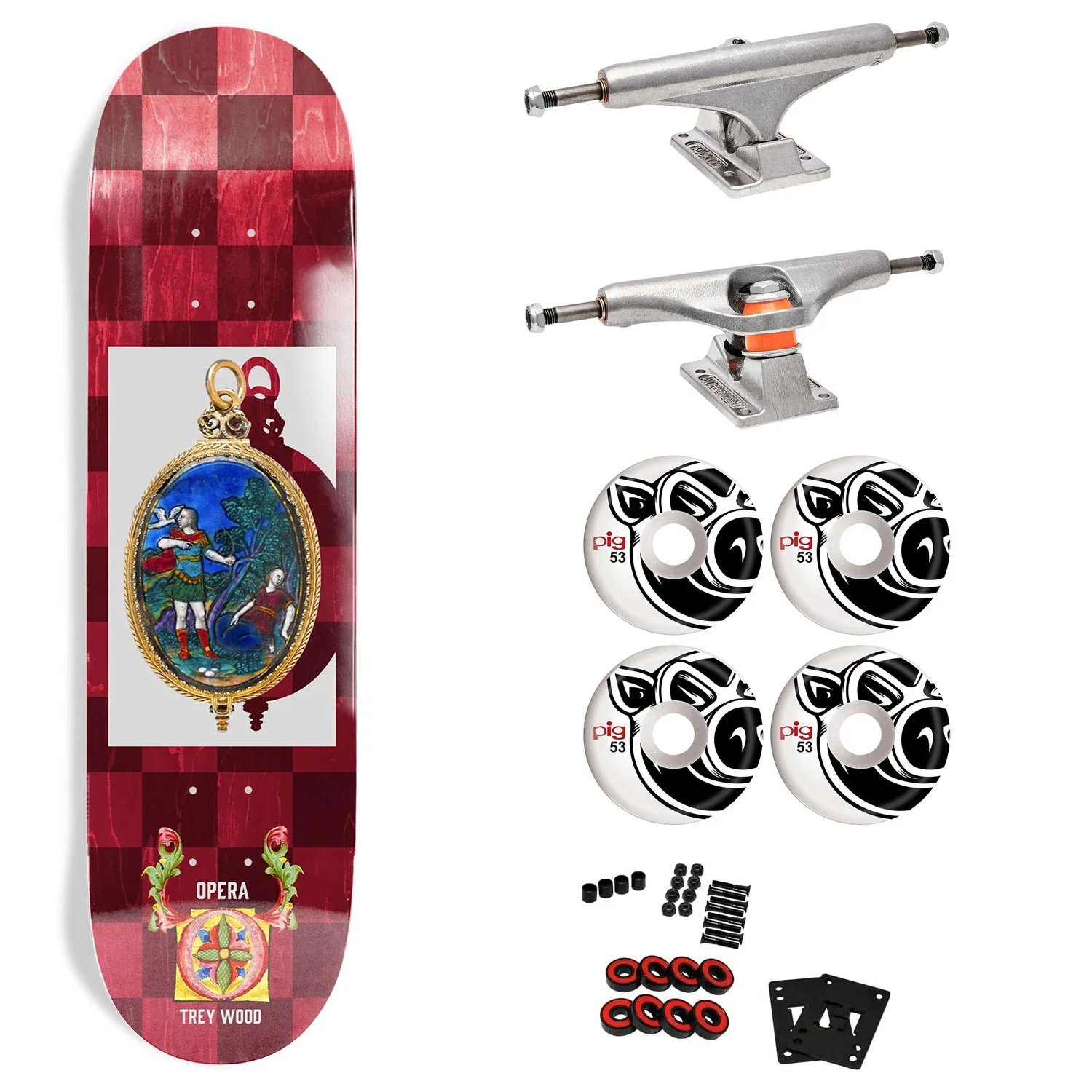 Opera Premium Skateboard with Indy Trucks, Pig Wheels - 8.25" Wood Pendant