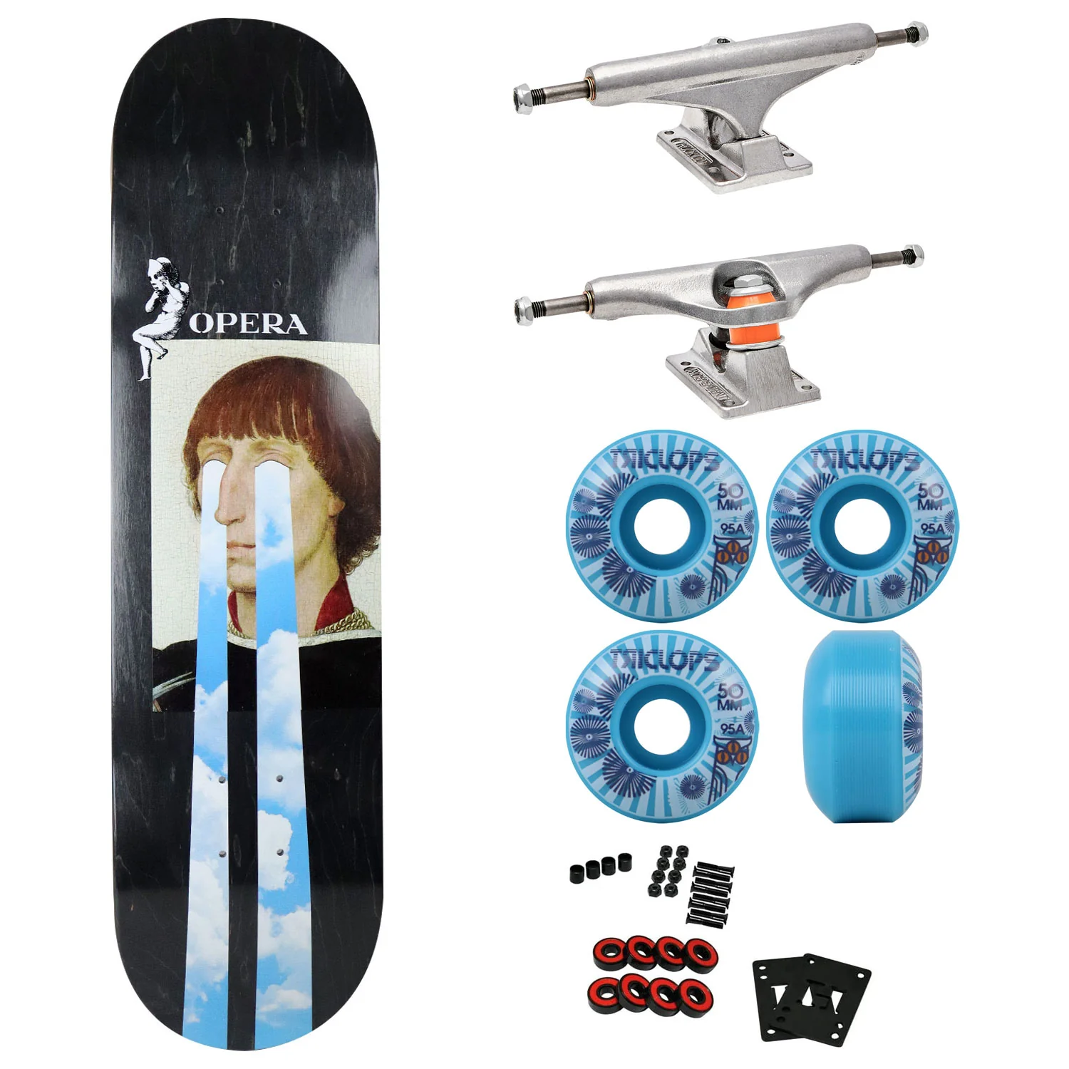 Opera Premium Skateboard with Indy Trucks, Triclops Wheels - 7.8" Jack Familton Drama Black