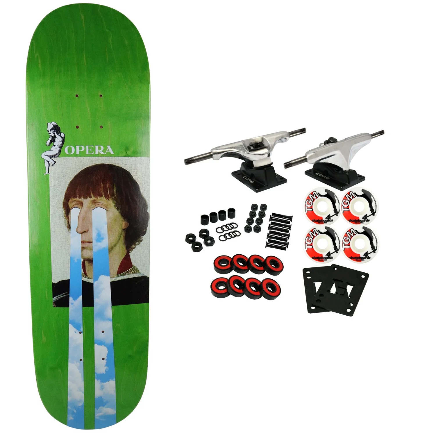 Opera Rider Stock Skateboard Complete Jeff Rasp Drama Green 8.625" x 32.2"