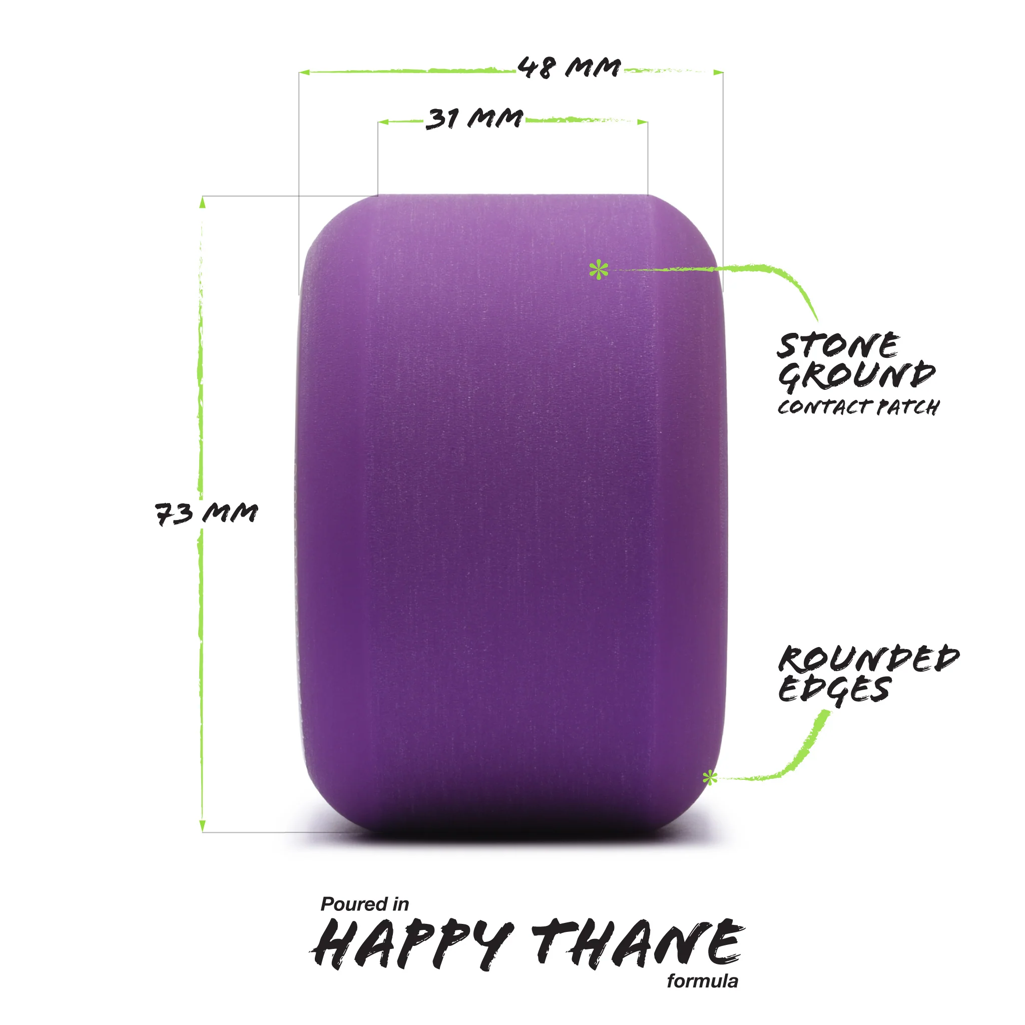 Orangatang Longboard Wheels Beefcake Purple 73mm 83A - Image 3