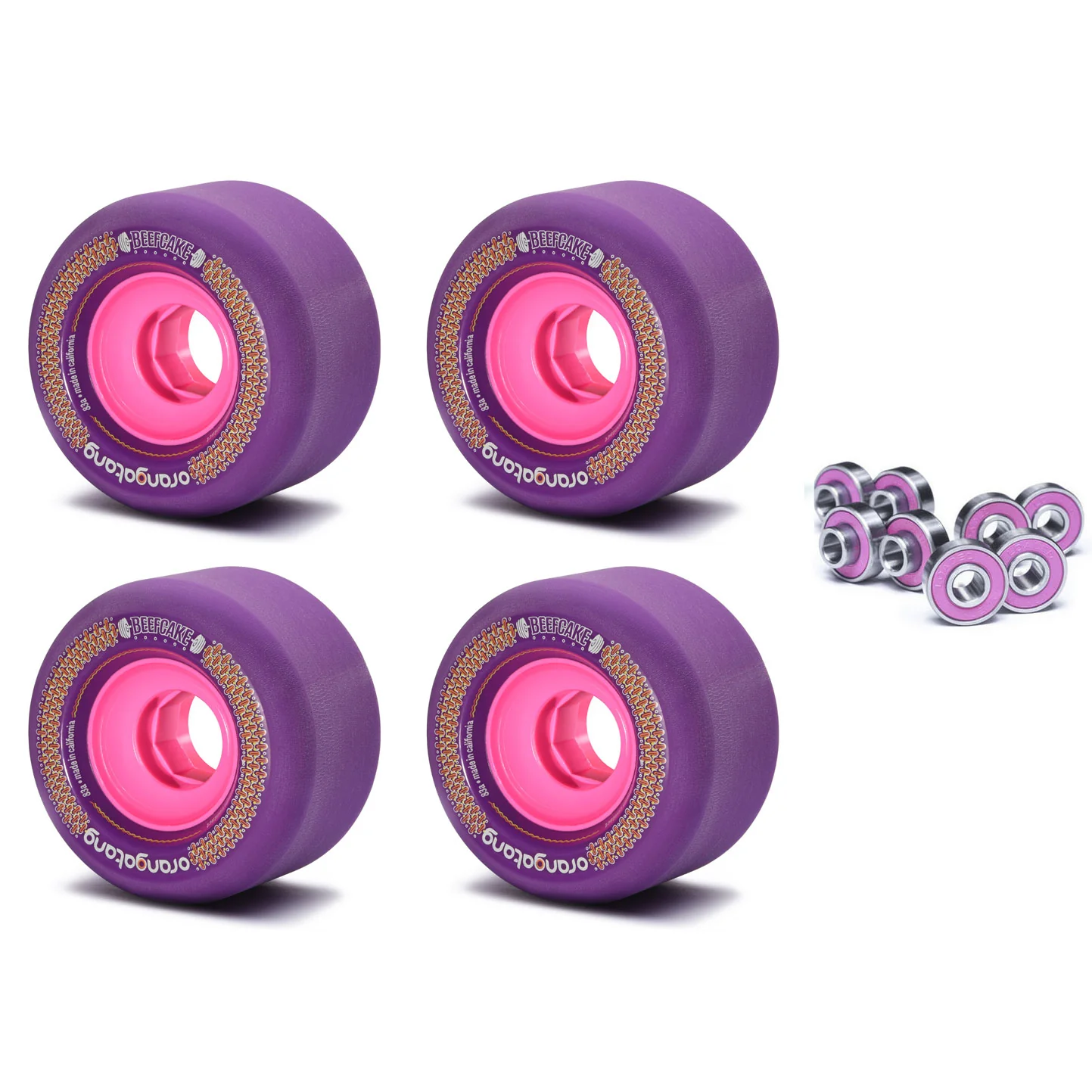 Orangatang Longboard Wheels Beefcake Purple 73mm 83A with Loaded Jehu V2 Bearings