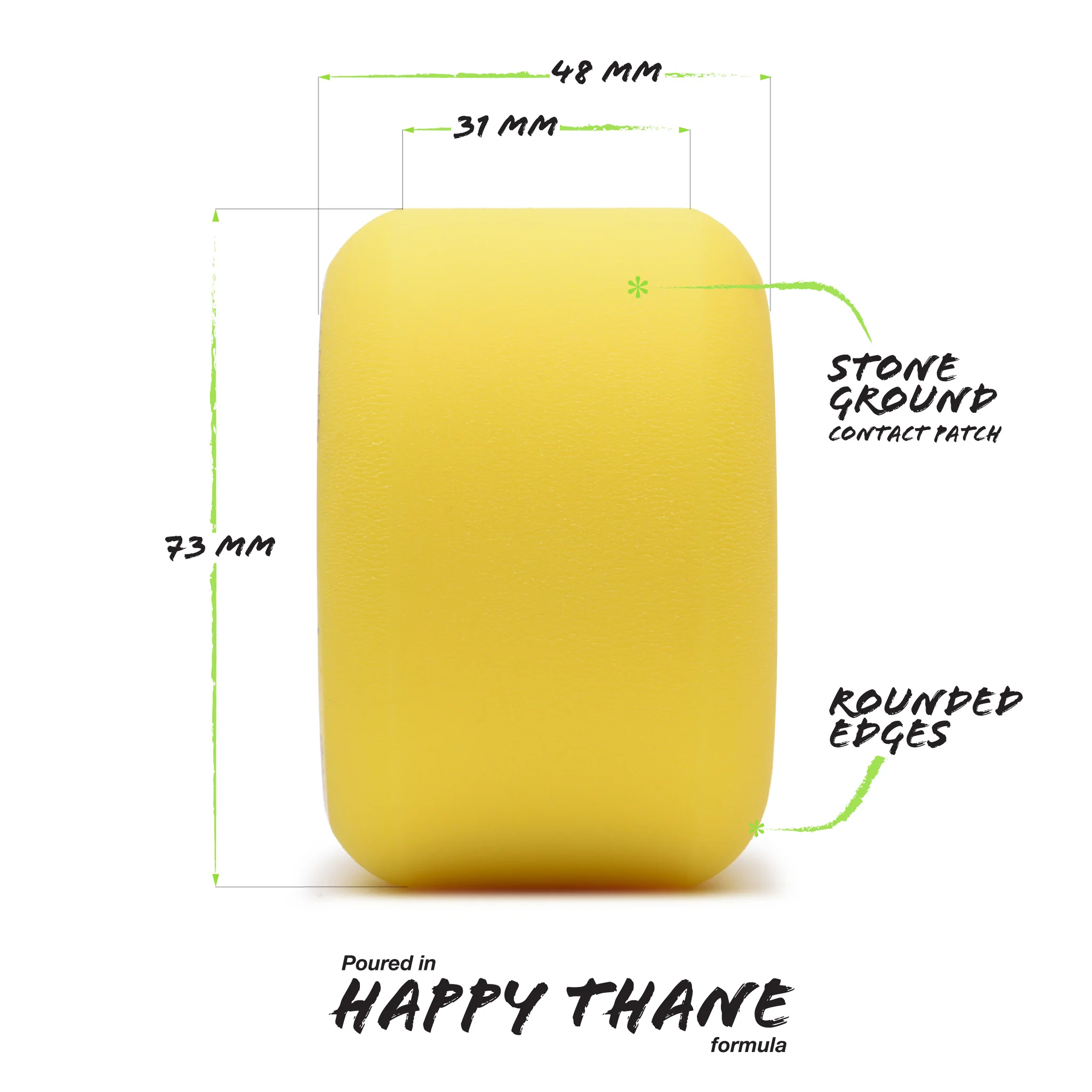Orangatang Longboard Wheels Beefcake Yellow 73mm 86A with Loaded Jehu V2 Bearings - Image 3