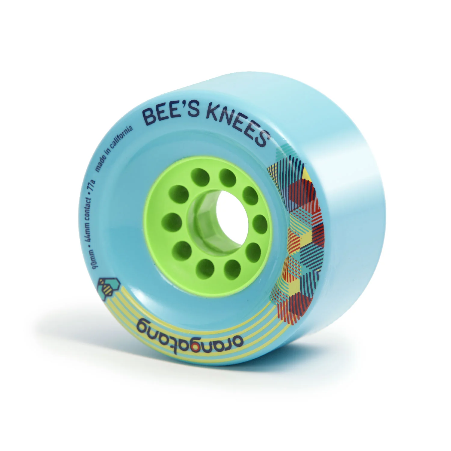 Orangatang Longboard Wheels Bees Knees Blue 90mm 77A with Loaded Jehu V2 Bearings - Image 2
