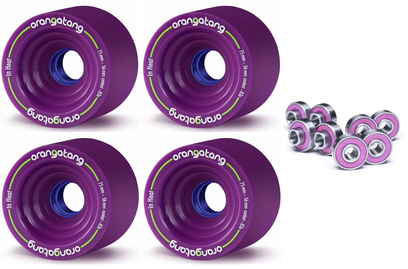 Orangatang Longboard Wheels In-Heat Purple 75mm 83A with Loaded Jehu V2 Bearings