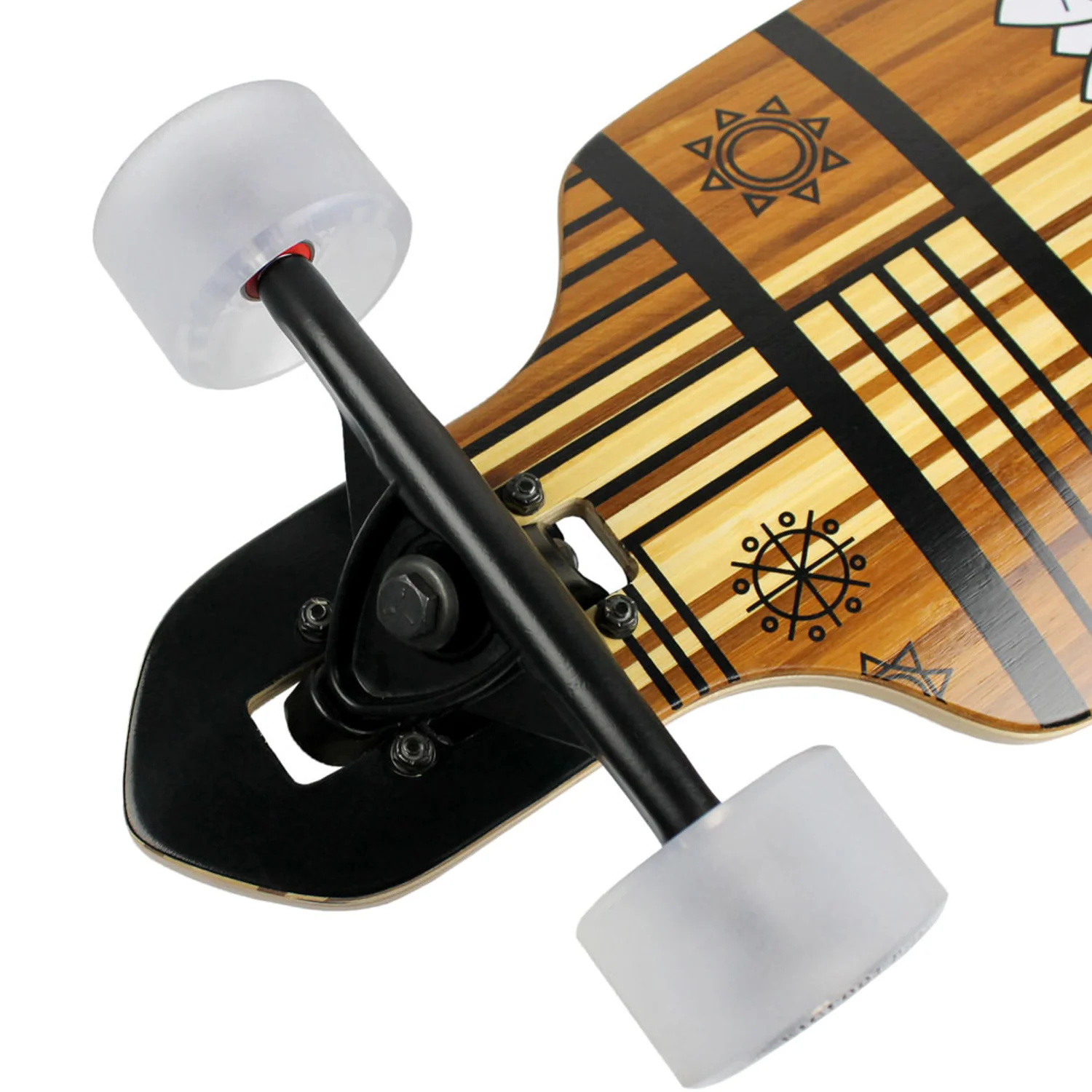 Paradise Longboard 9.5" x 44" Bamboo Tiki Face Drop Through Pintail - Image 3