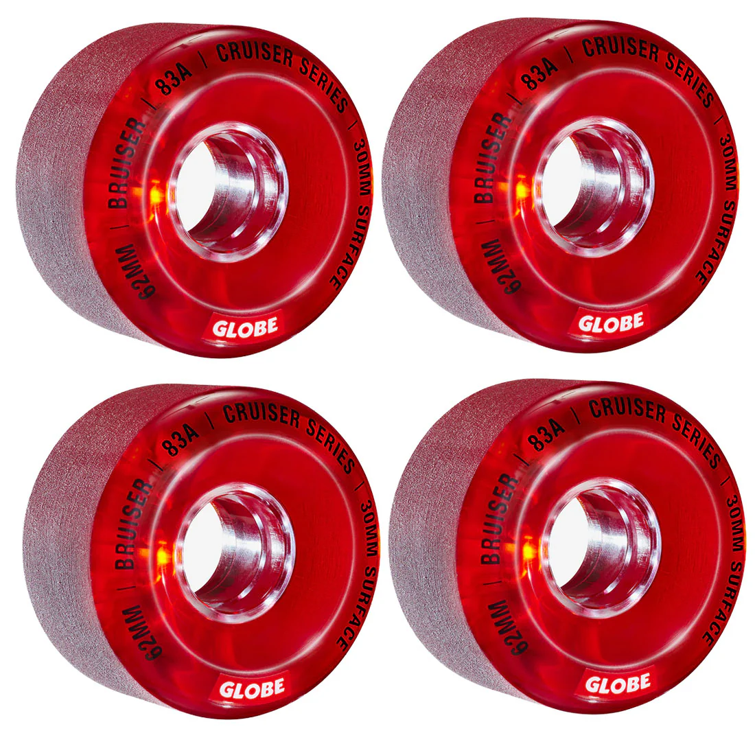Paris Longboard Trucks V2 180mm 50° Raw Polished + Globe Bruiser 62mm 83a Wheels Clear Red + Abec 7 Bearings - Image 3
