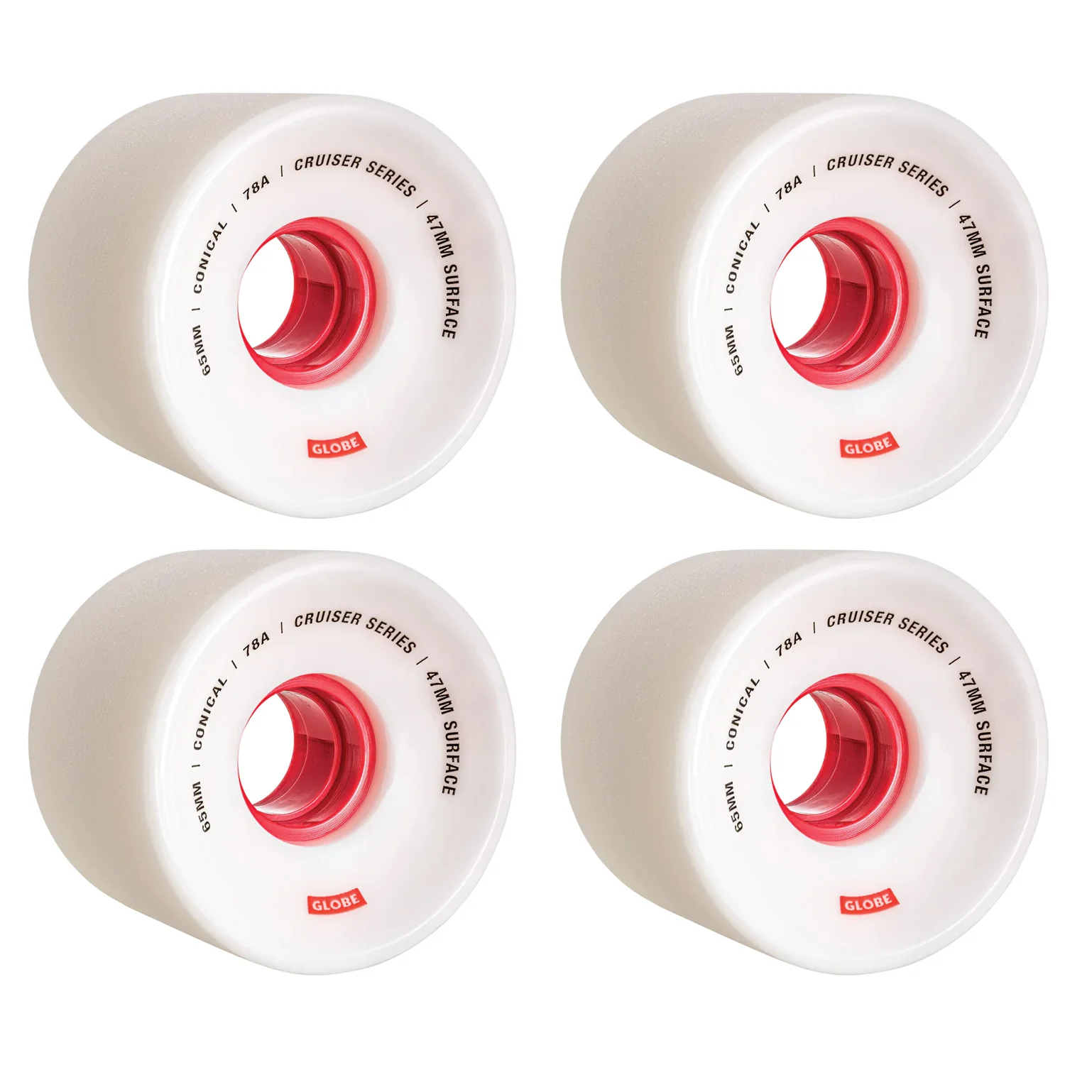 Paris Longboard Trucks V2 180mm 50° Raw Polished + Globe Conical 65mm 78a Wheels White/Red + Abec 7 Bearings - Image 3