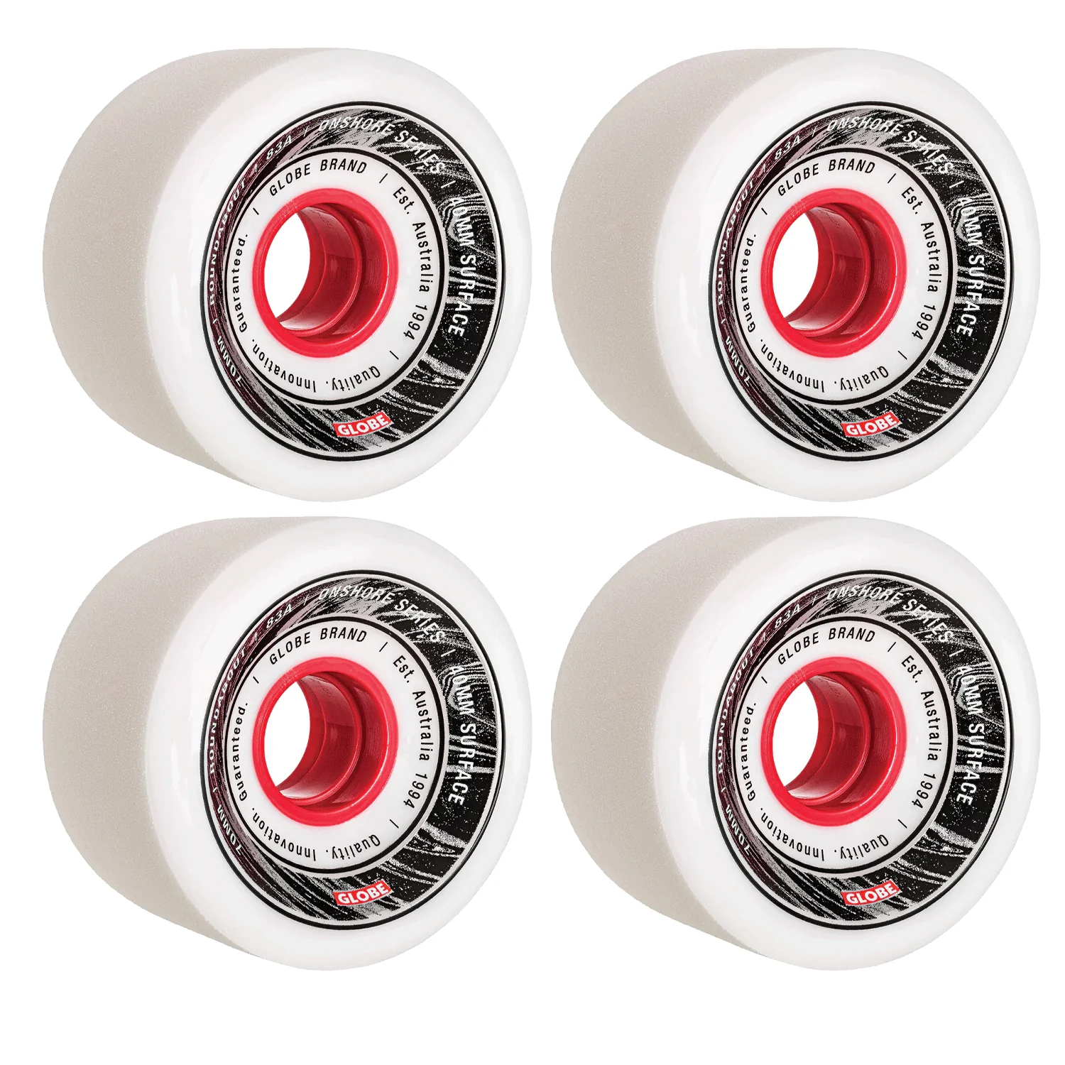 Paris Longboard Trucks V2 180mm 50° Raw Polished + Globe Roundabout Onshore 70mm 83a Wheels White/Red + Abec 7 Bearings - Image 3