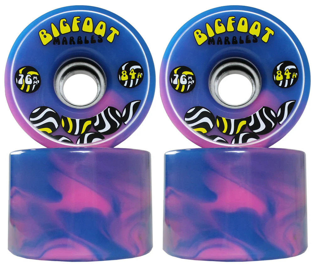 Paris Longboard Trucks, Wheels, Hardware, and Abec 7 Bearings Kit - V2 180 Raw + Bigfoot 76mm 84A Blue Swirl - Image 2