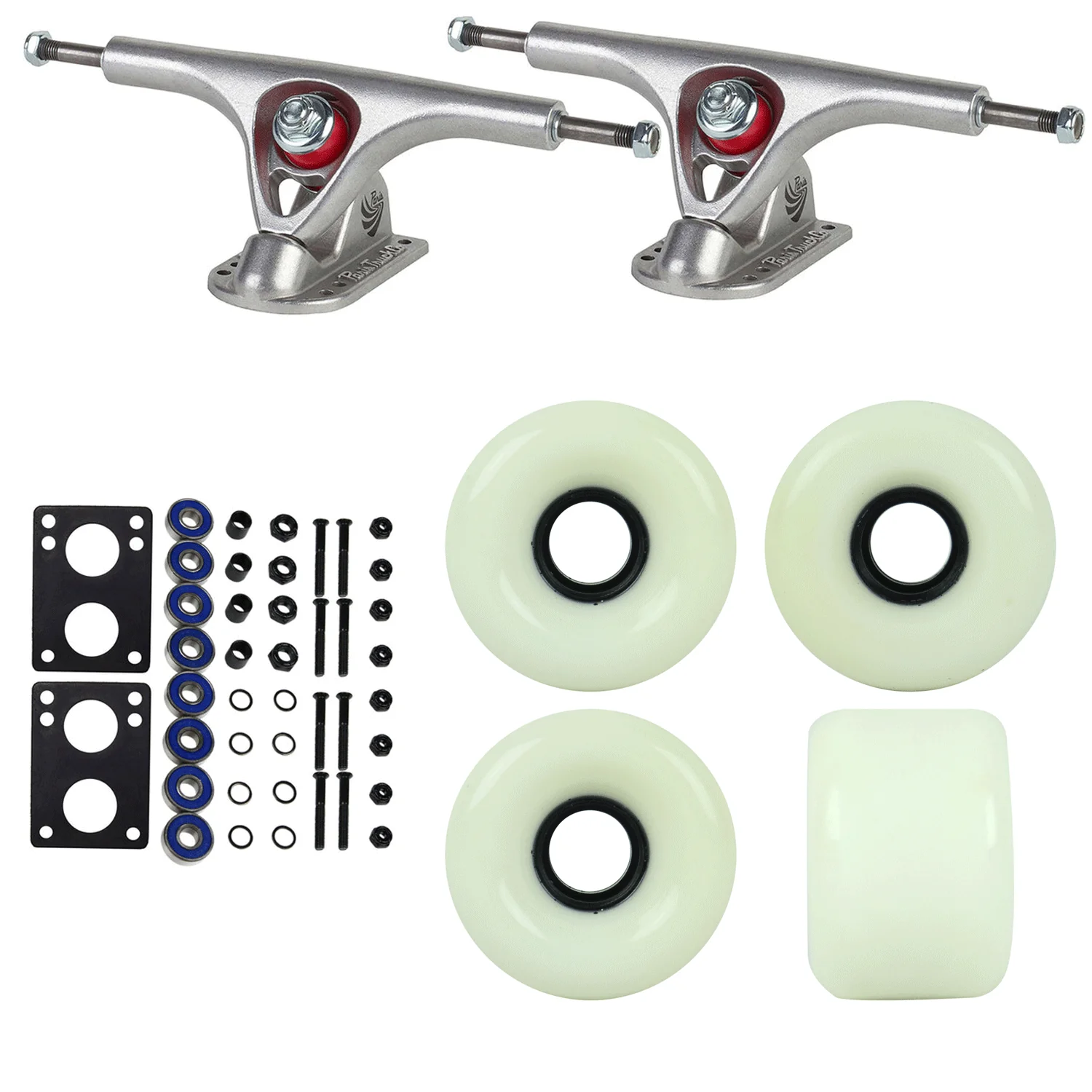 Paris Longboard Trucks, Wheels, Hardware, and Abec 7 Bearings Kit - V2 180 Raw + Blank White 65mm 82A