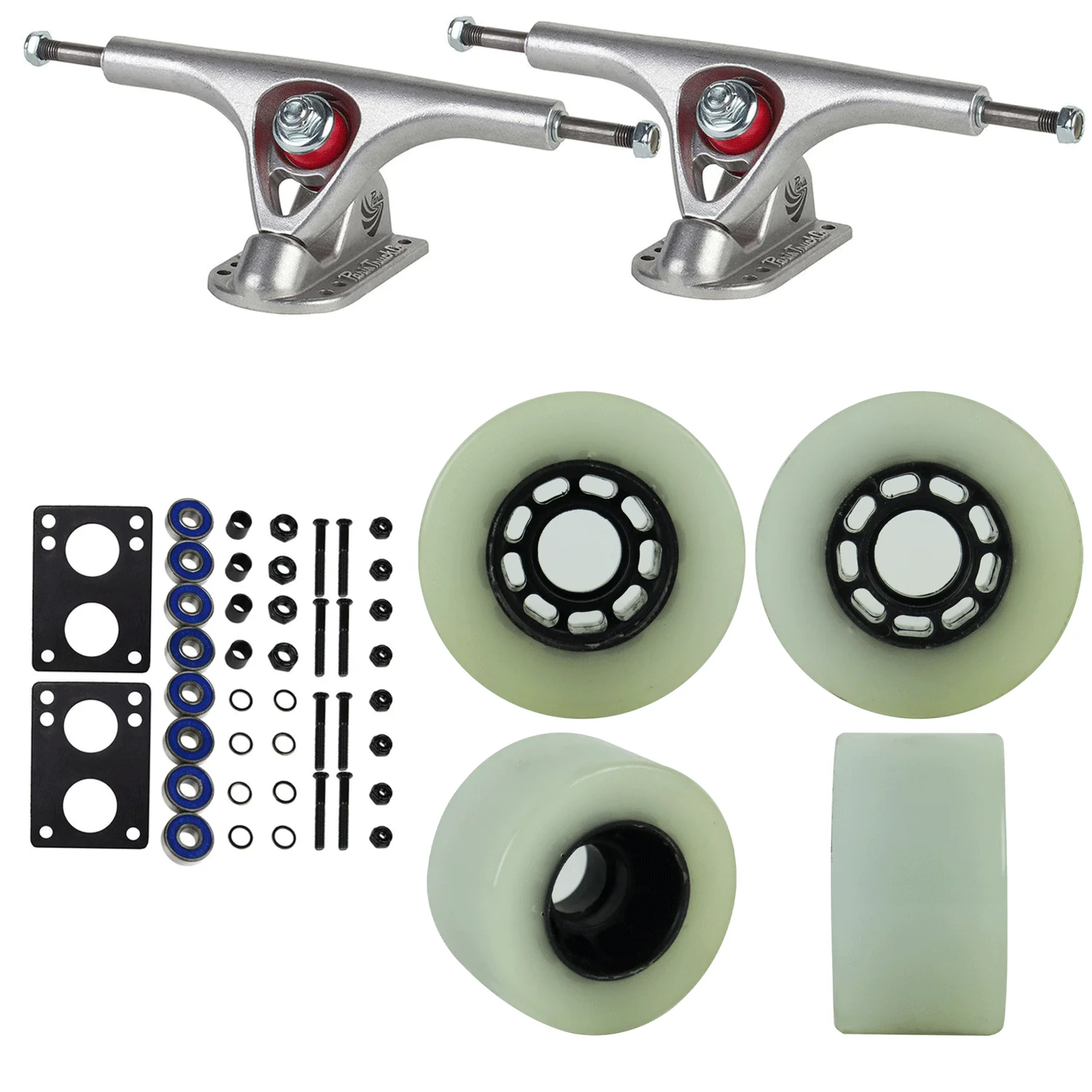 Paris Longboard Trucks, Wheels, Hardware, and Abec 7 Bearings Kit - V2 180 Raw + Blank White 70mm 78A