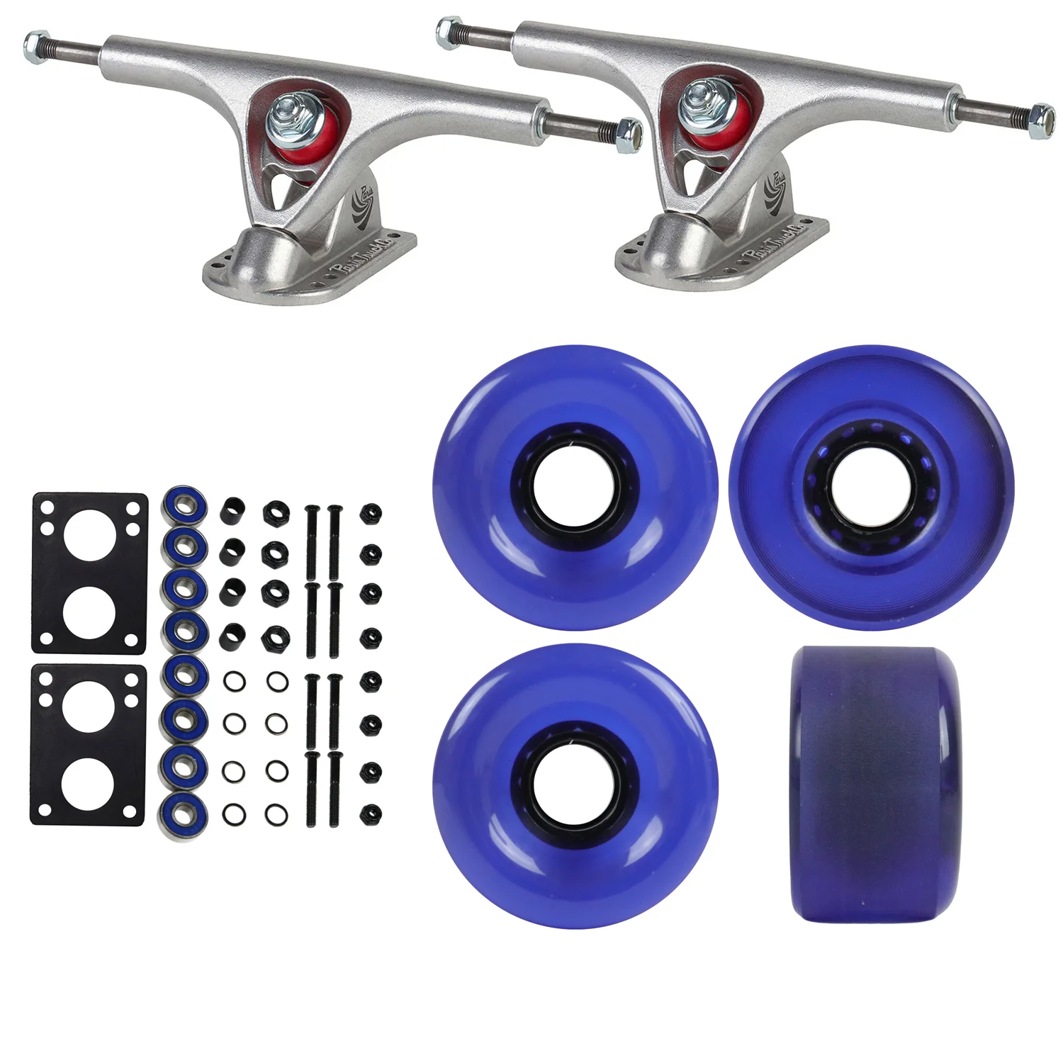 Paris Longboard Trucks with 70mm Wheels, Abec 7 Bearings, Hardware, and Risers - Image 2