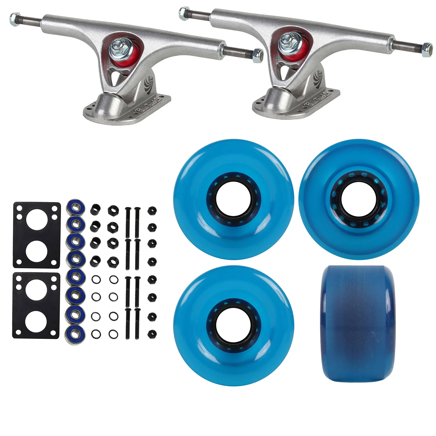 Paris Longboard Trucks with 70mm Wheels, Abec 7 Bearings, Hardware, and Risers - Image 4