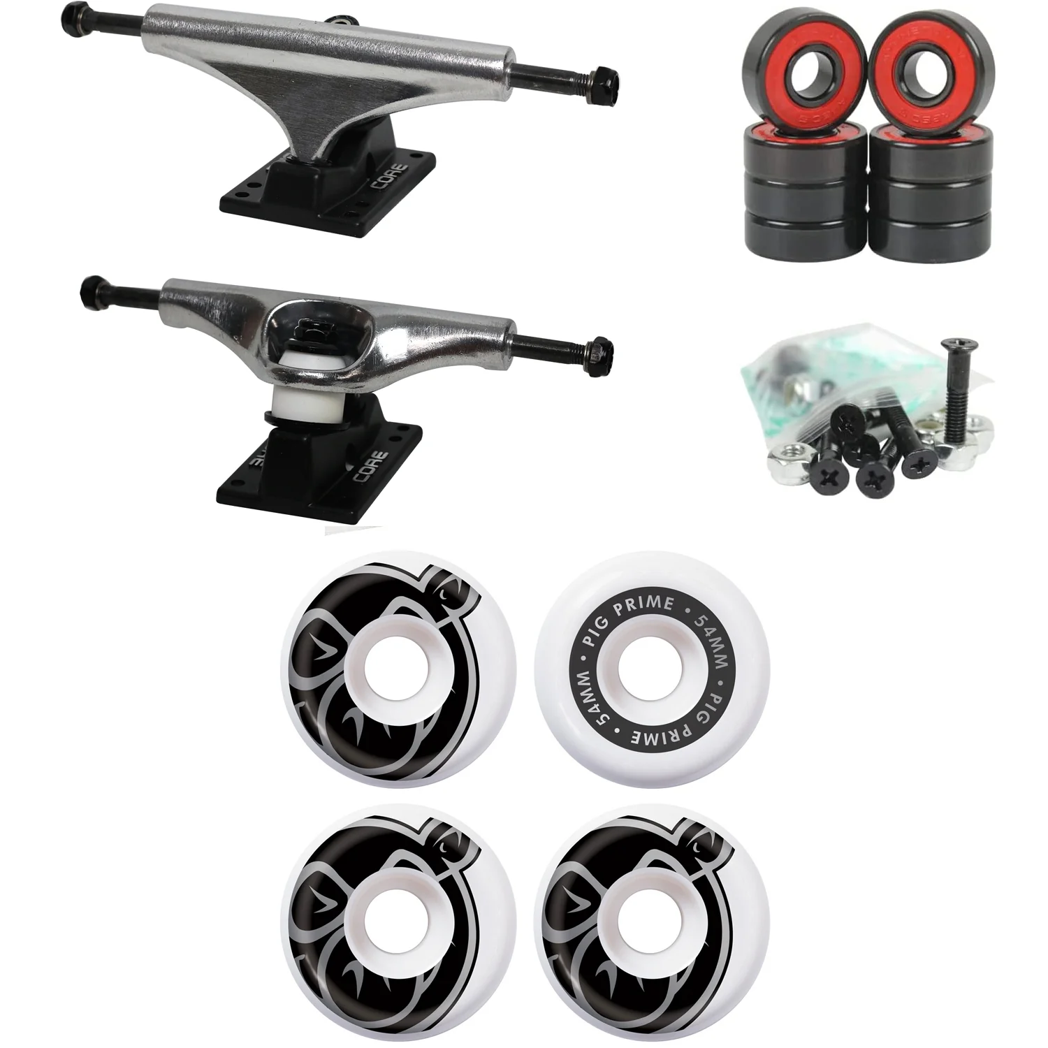 Pig wheels Package - Hollow Trucks, Bearings, Hardware 8.0" / 54mm