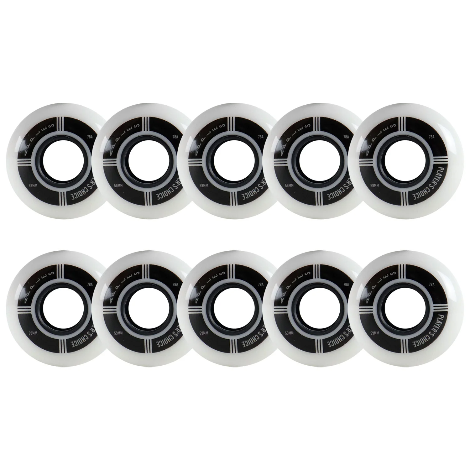 Player's Choice Indoor Roller Hockey Goalie Wheels 10-Pack - 59mm White Dual-Pour 78A Hardness