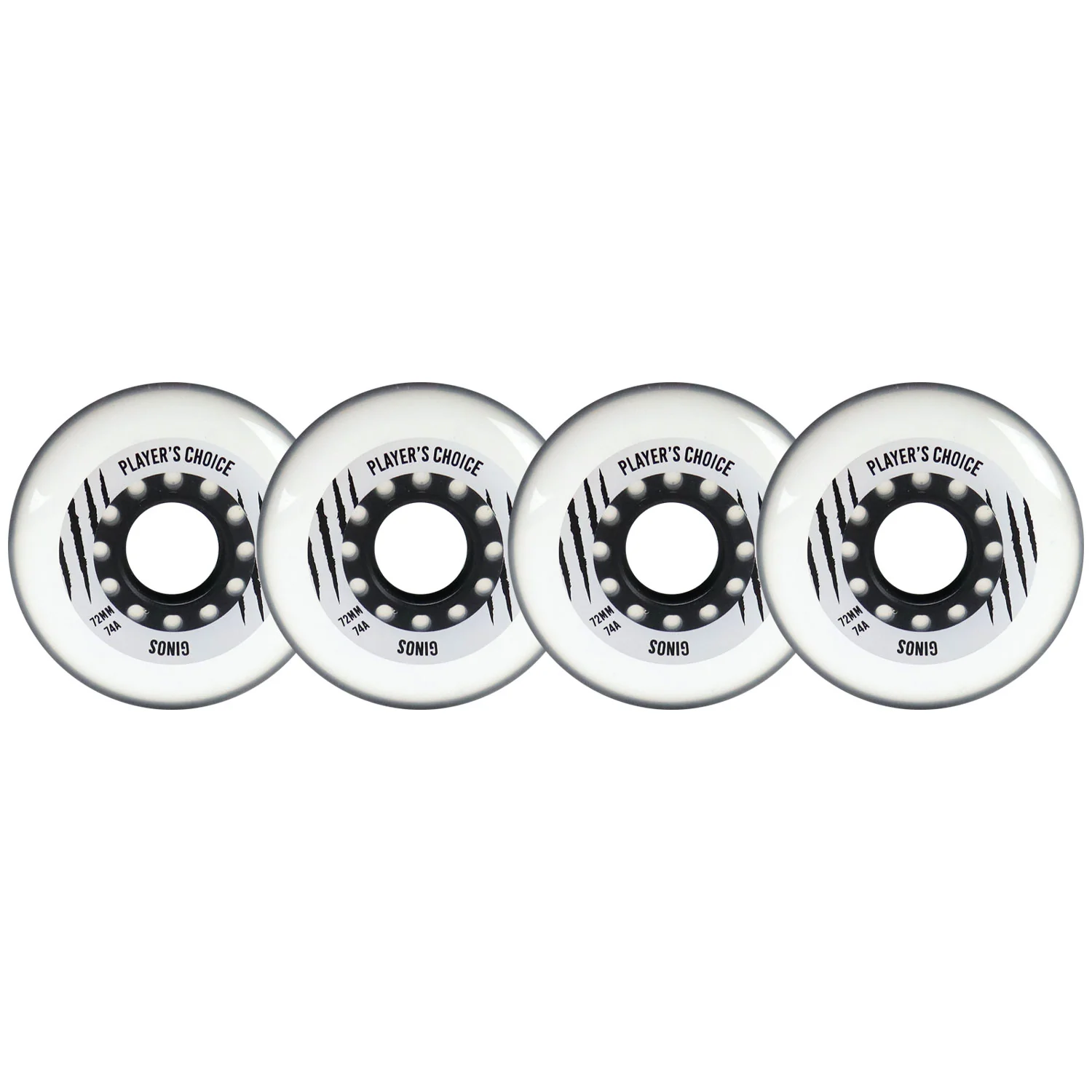 Player's Choice Indoor Roller Hockey Wheels 72mm Ginos 74A 4-Pack