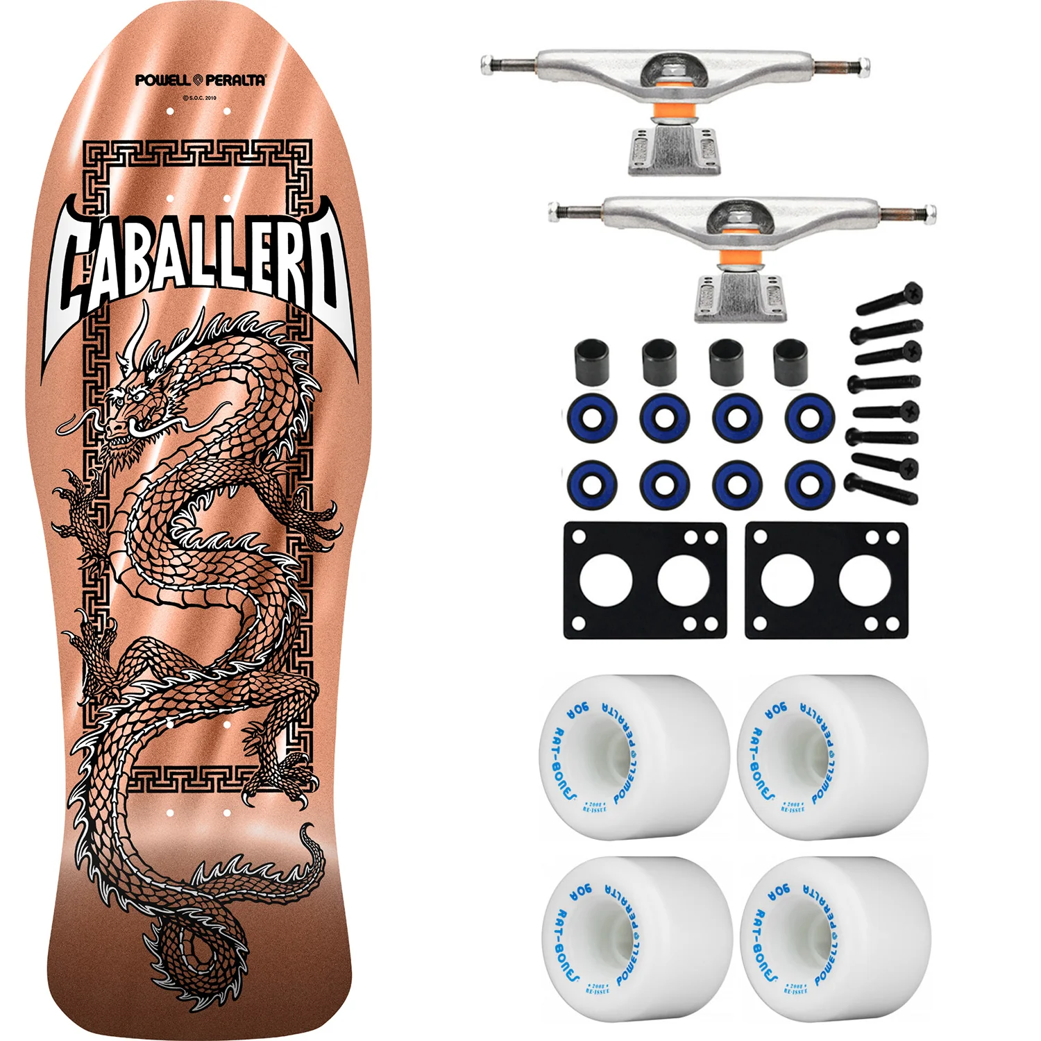 Powell Peralta Skateboard Cab Chinese Dragon Copper Foil / Independent/ Rat Bones White