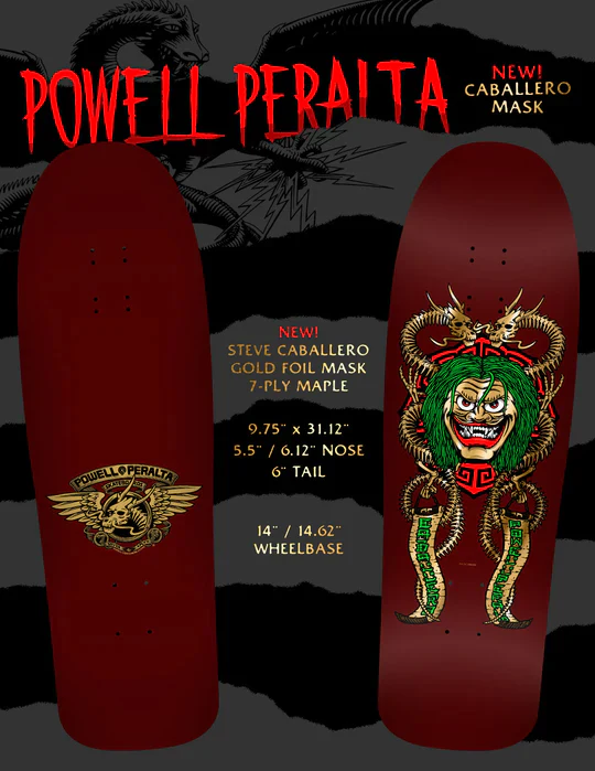 Powell Peralta Skateboard Caballero Mask Burgundy/Gold Foil / Independent / Rat Bones Black - Image 6
