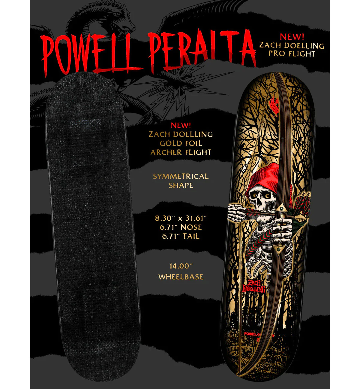 Powell Peralta Skateboard Complete Flight Zach Doelling Archer Twin Gold Foil 8.3" x 31.61" - Image 2
