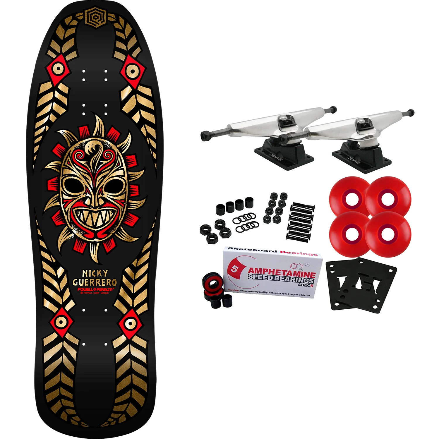 Powell Peralta Skateboard Complete Nicky Guerrero Mask Black/Gold Foil Old School Reissue
