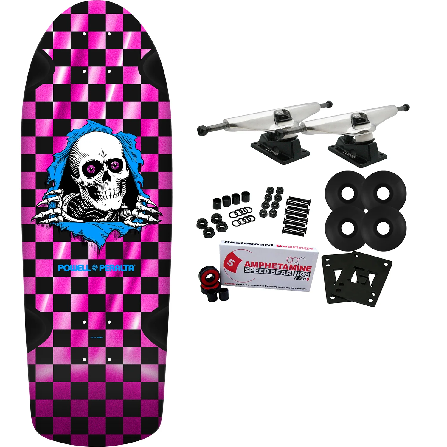 Powell Peralta Skateboard Complete OG Ripper Checker Pink Foil Old School Reissue