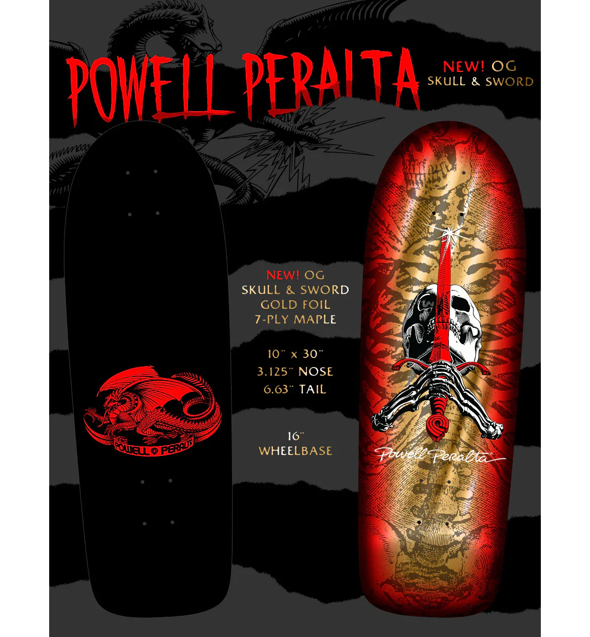 Powell Peralta Skateboard Complete Rodriguez Skull and Sword Gold Foil Old School Reissue - Image 6
