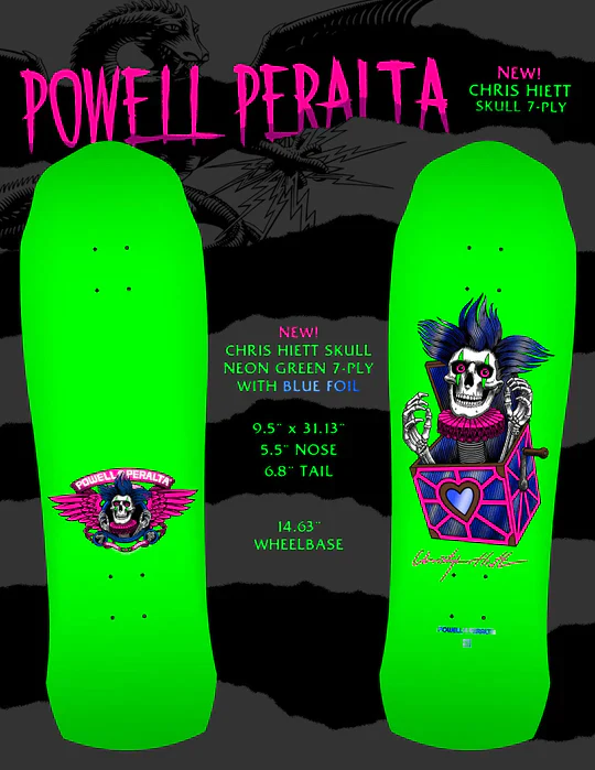 Powell Peralta Skateboard Deck Chris Hiett Skull Maple 9.5" x 31.3" - Image 3