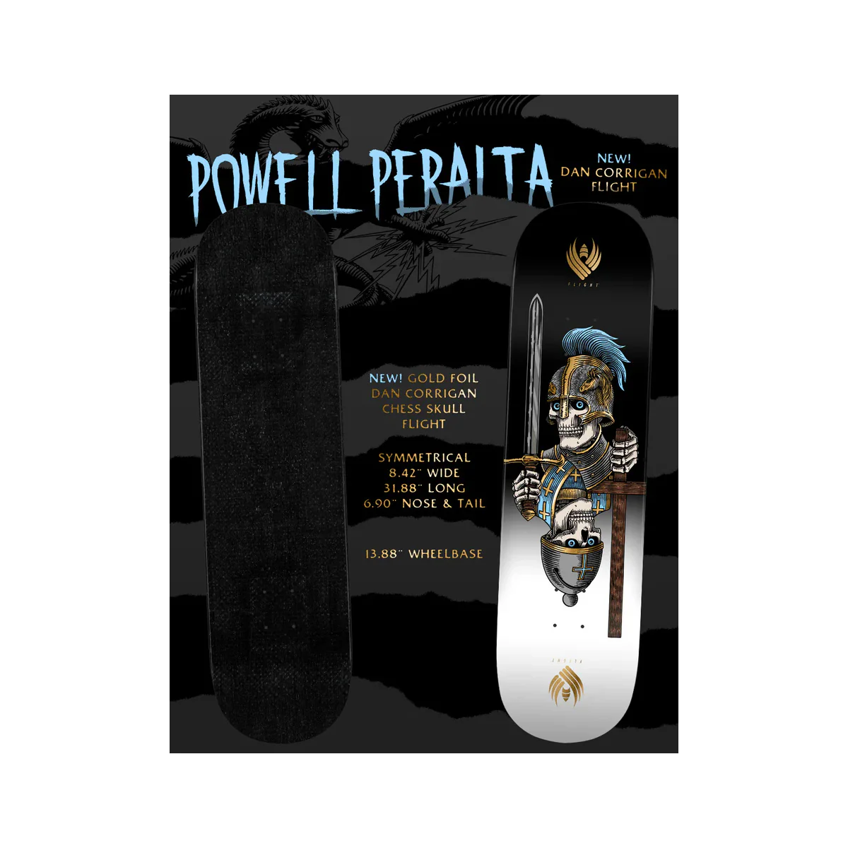 Powell Peralta Skateboard Deck Flight Dan Corrigan Chess Skulls 8.42" x 31.88" - Image 3