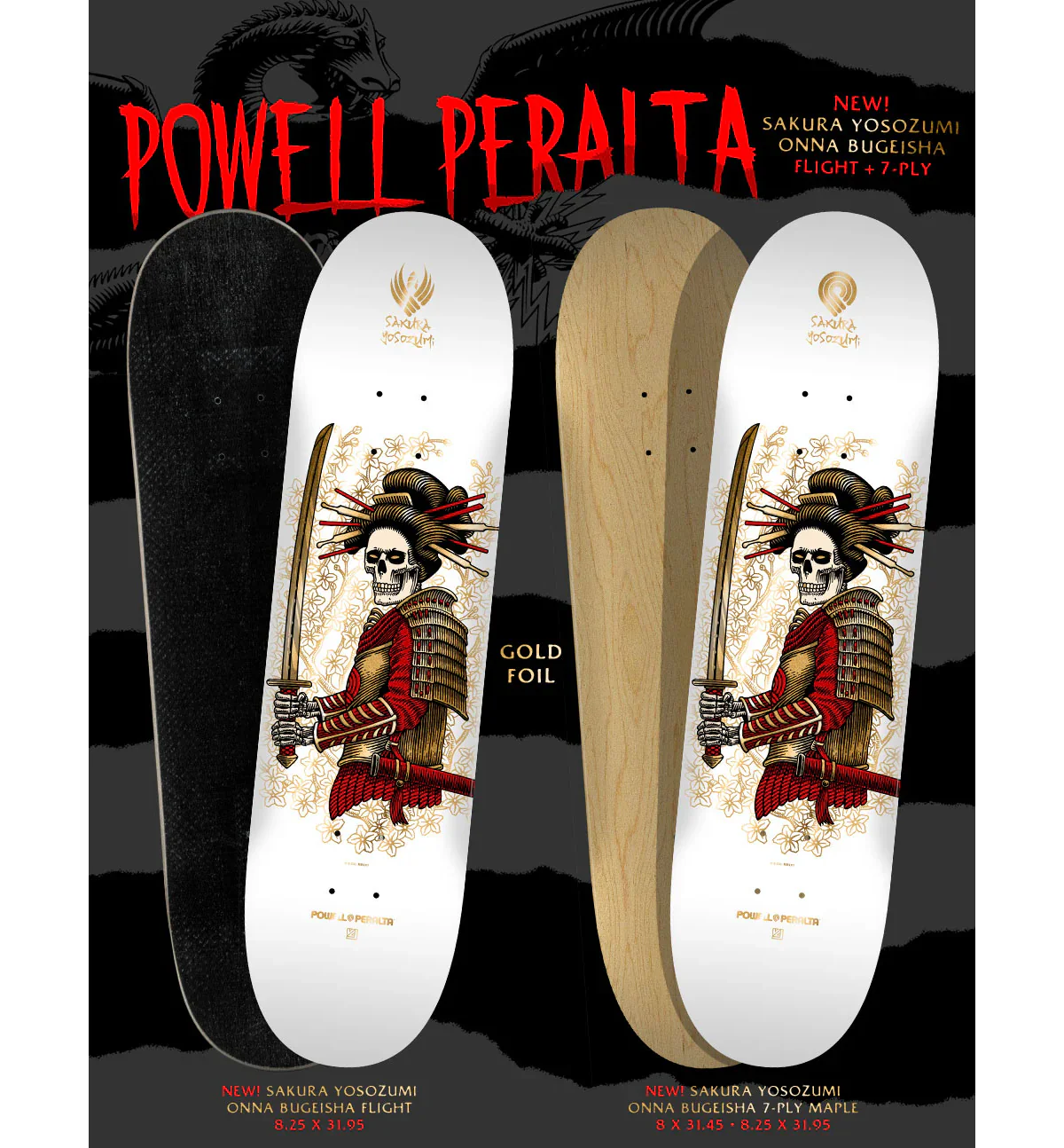 Powell Peralta Skateboard Deck Flight Sakura Yosozumi Onna-Bugeisha 8.25" x 31.95" - Image 3