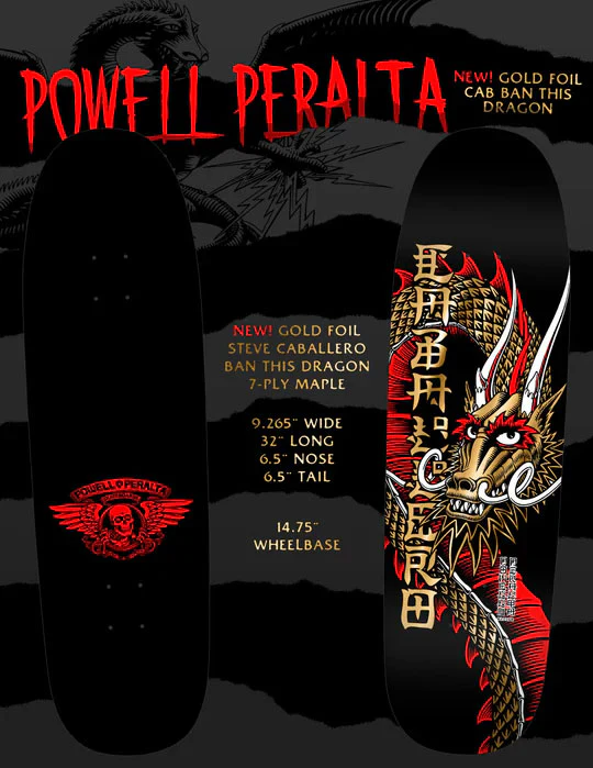 Powell Peralta Skateboard Deck Steve Caballero Ban This Gold Foil Old School Reissue - Image 3