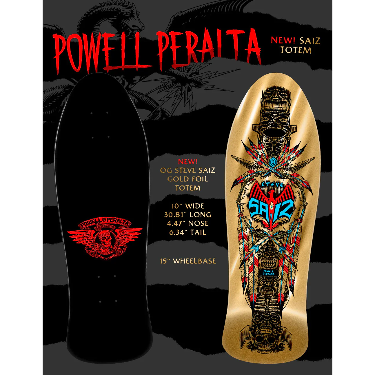 Powell Peralta Skateboard Deck Steve Saiz Totem Gold Foil Old School Reissue - Image 3