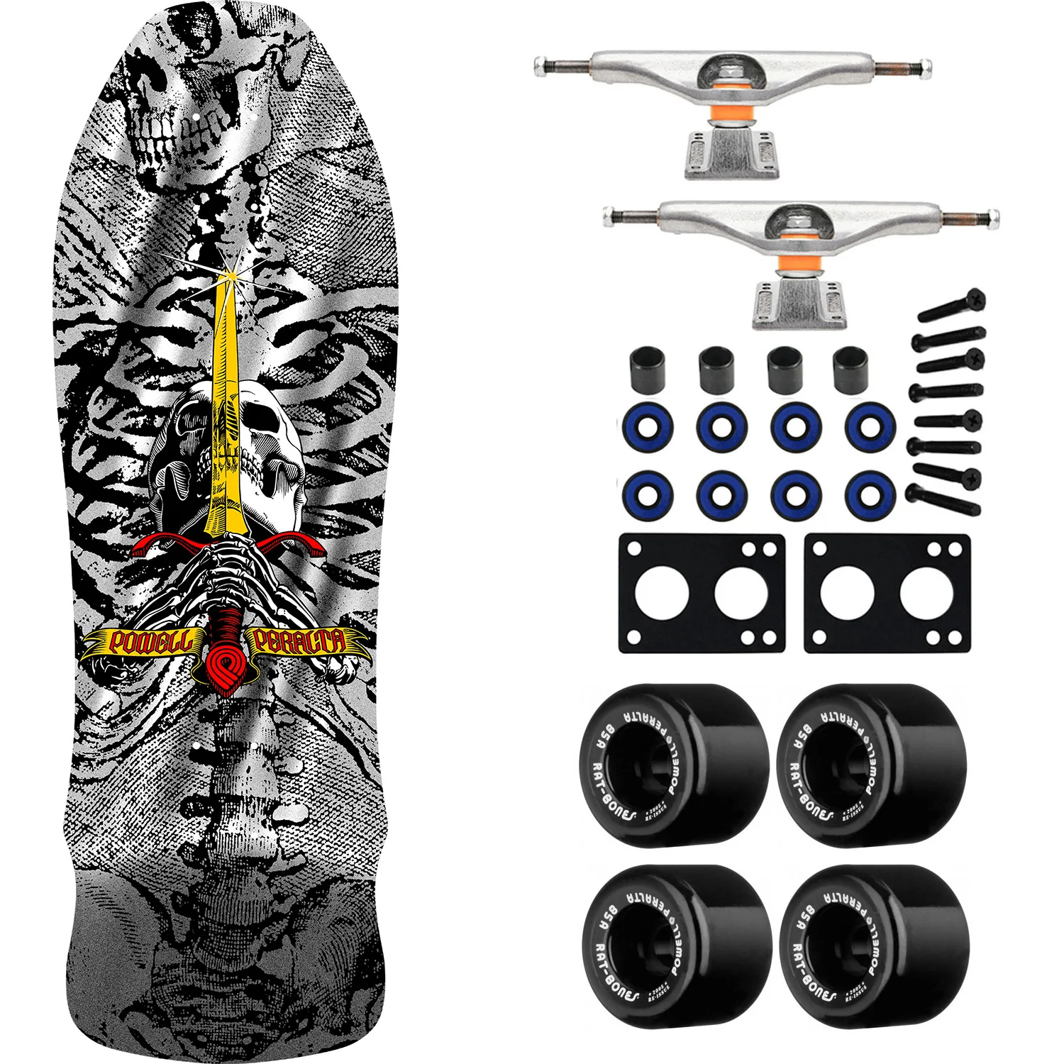 Powell Peralta Skateboard Geegah Skull and Sword Silver Foil / Independent/ Rat Bones Black