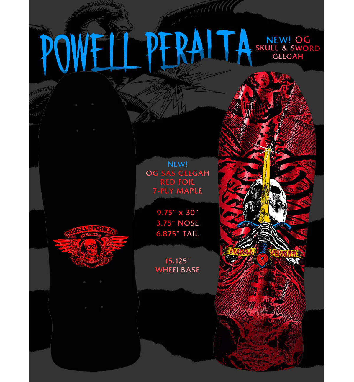 Powell Peralta Skateboard GeeGah Skull Sword Red Foil / Independent/ Rat Bones White - Image 5