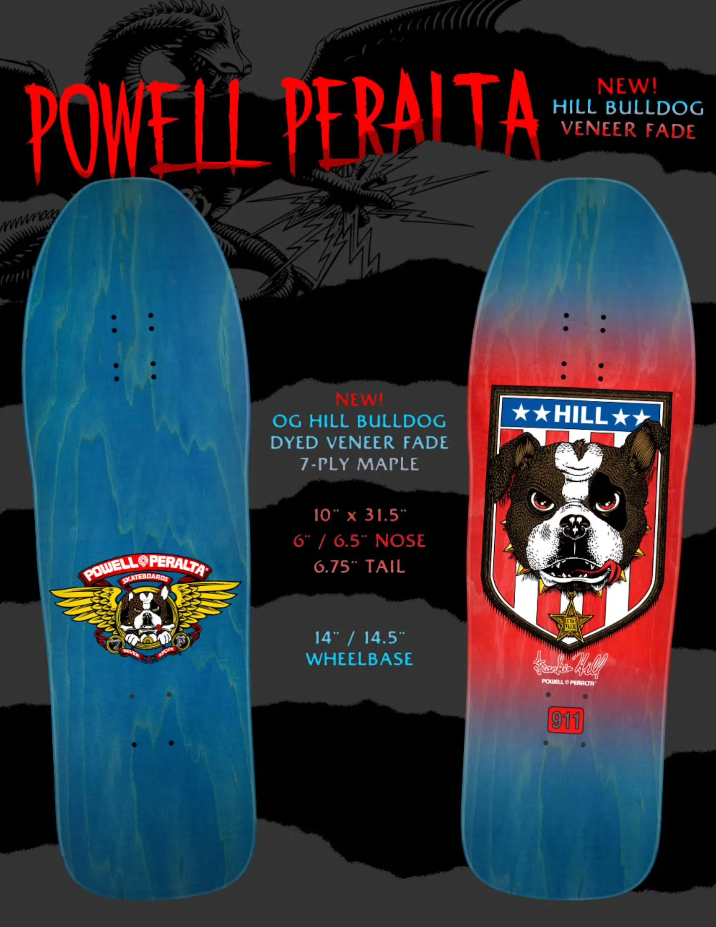 Powell Peralta Skateboard Hill Bulldog Blue/Red Fade / Independent / Rat Bones White - Image 6