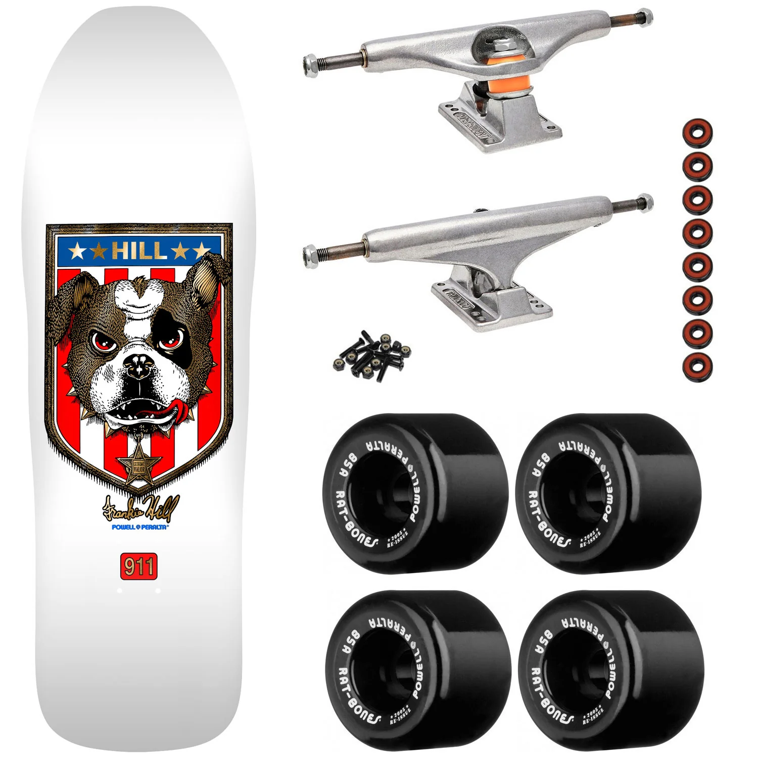 Powell Peralta Skateboard Hill Bulldog White/Gold Foil / Independent/ Rat Bones Black