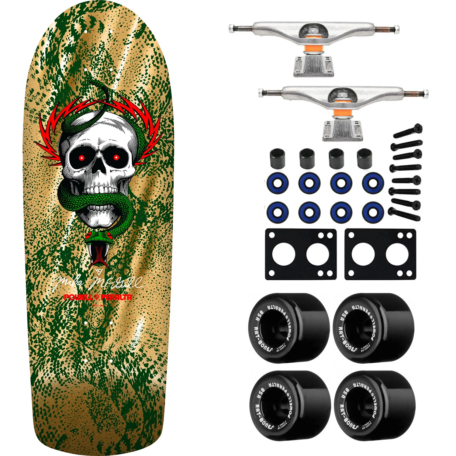 Powell Peralta Skateboard McGill Skull and Snake Green/Gold Foil / Independent/ Rat Bones Black