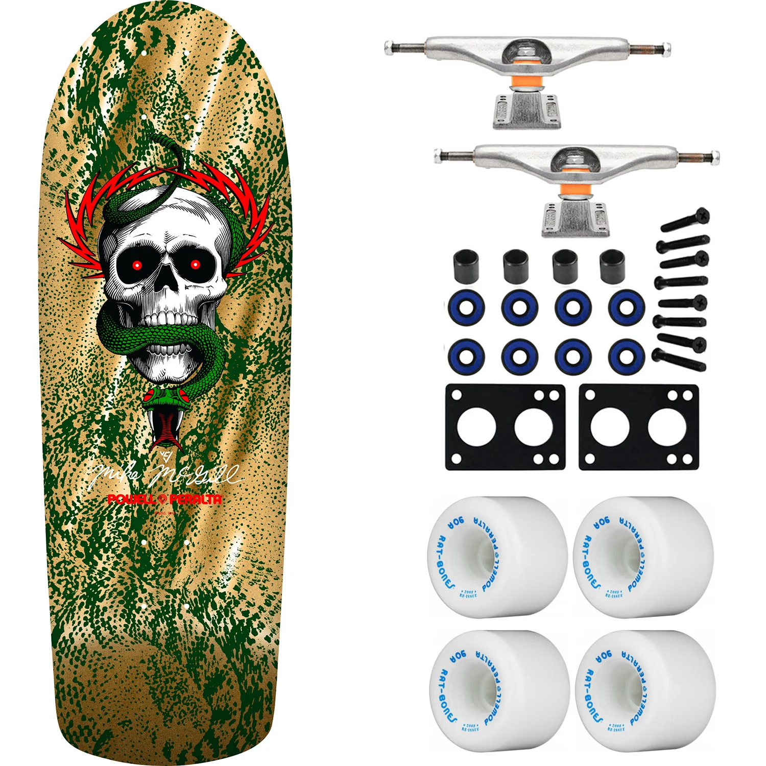 Powell Peralta Skateboard McGill Skull and Snake Green/Gold Foil / Independent/ Rat Bones White