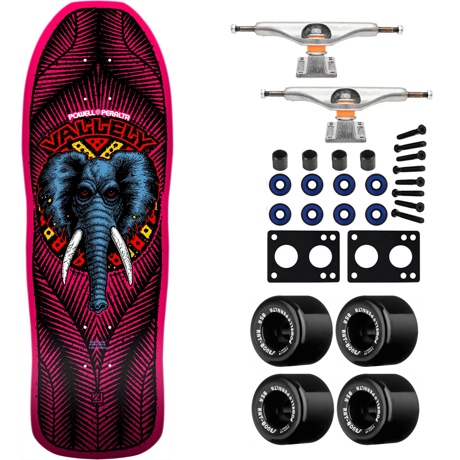 Powell Peralta Skateboard Mike Vallely Elephant Pink / Independent/ Rat Bones Black